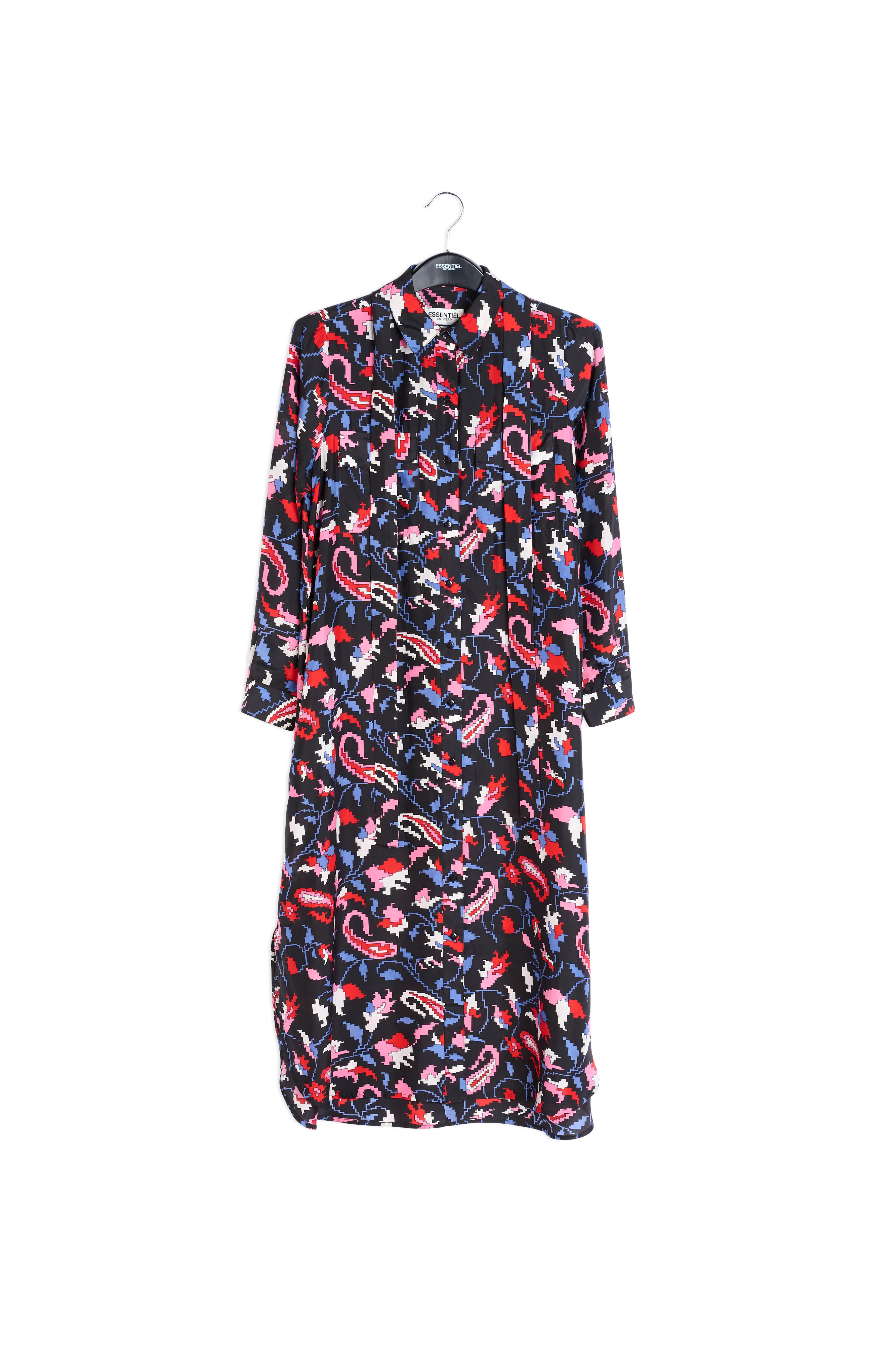 Black silk shirt dress with floral print RE—SSENTIEL second-hand photo 1