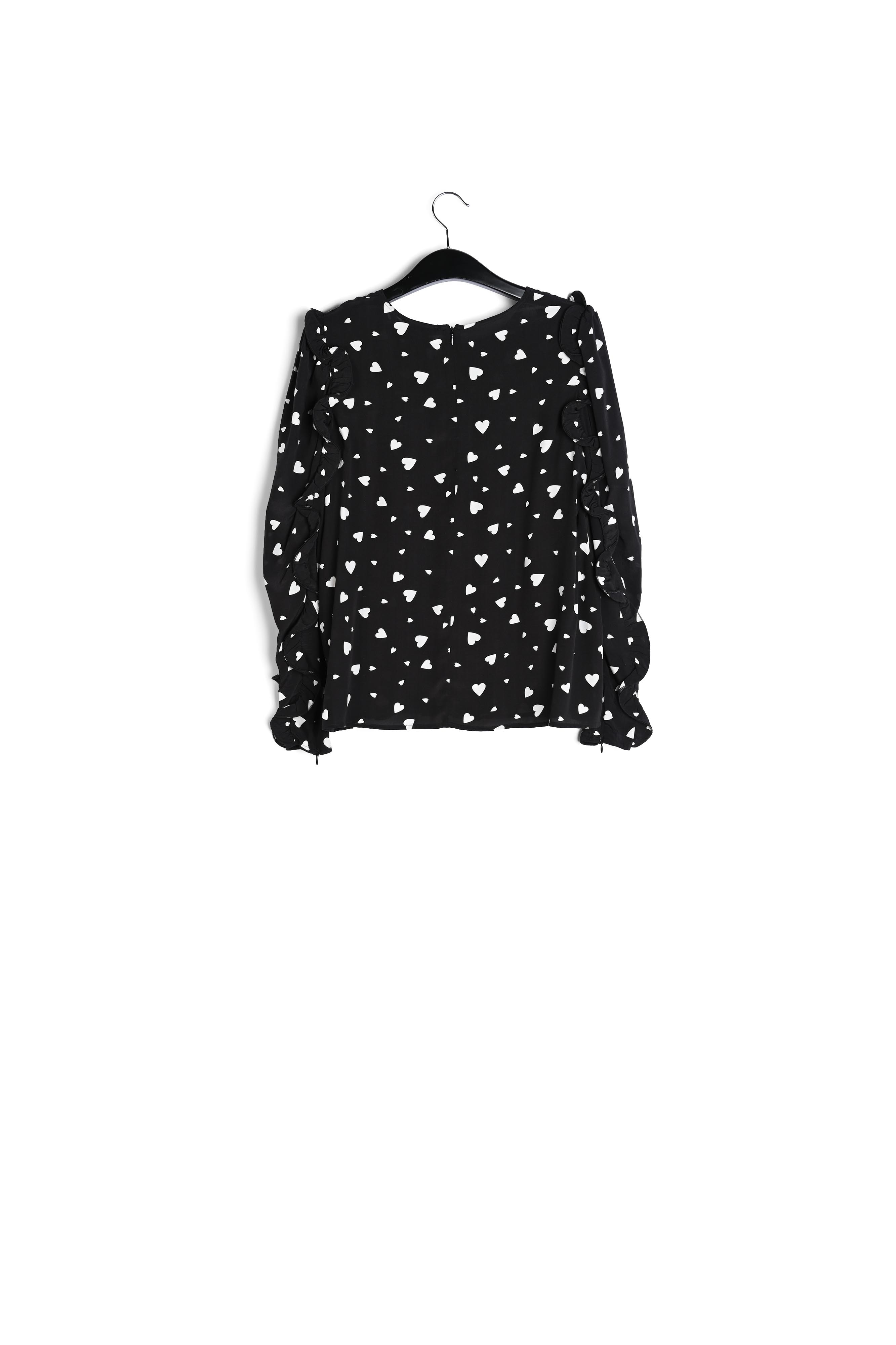 Black heart-print top with ruffled sleeves RE—SSENTIEL second-hand photo 2