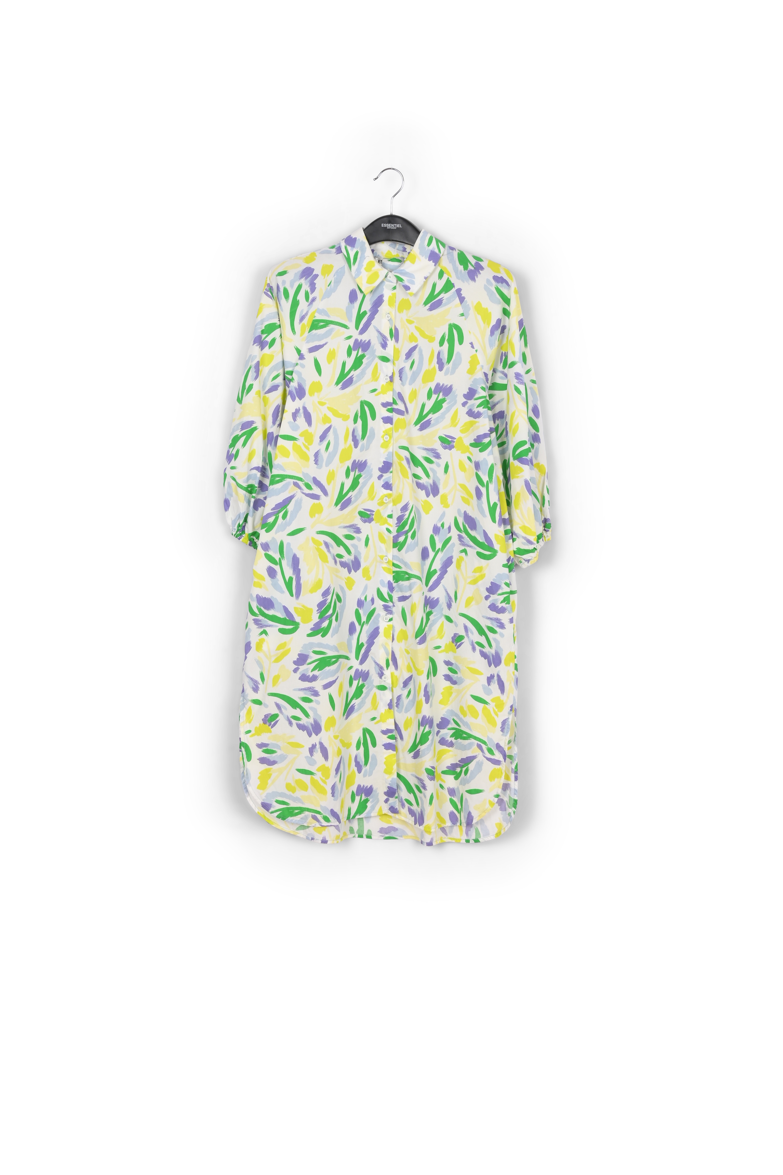 White, purple and green knee-length shirt dress with palm leaf print RE—SSENTIEL second-hand photo 1