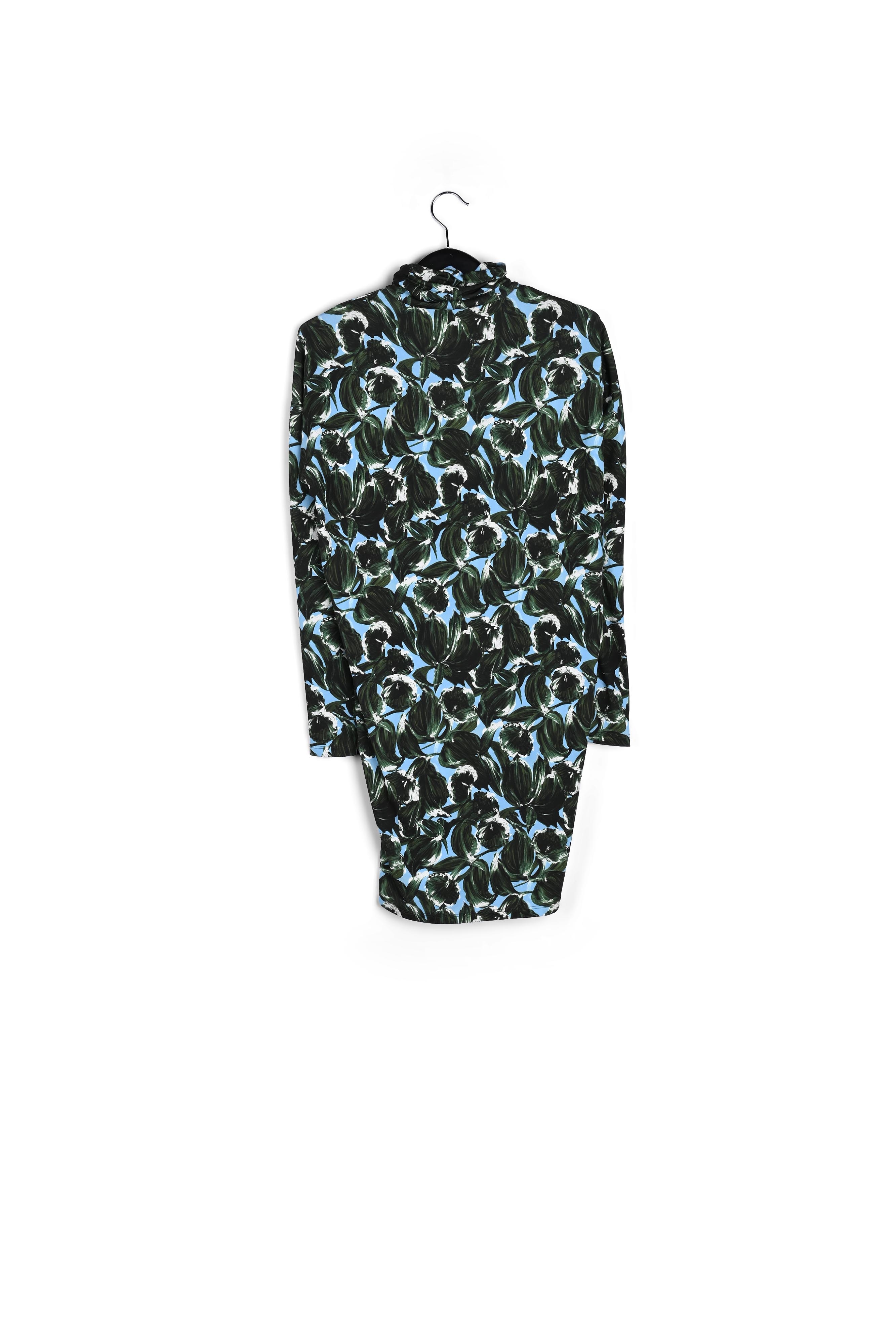 Mini-robe à col roulé à imprimé feuillage bleu et vert RE—SSENTIEL seconde main photo 2