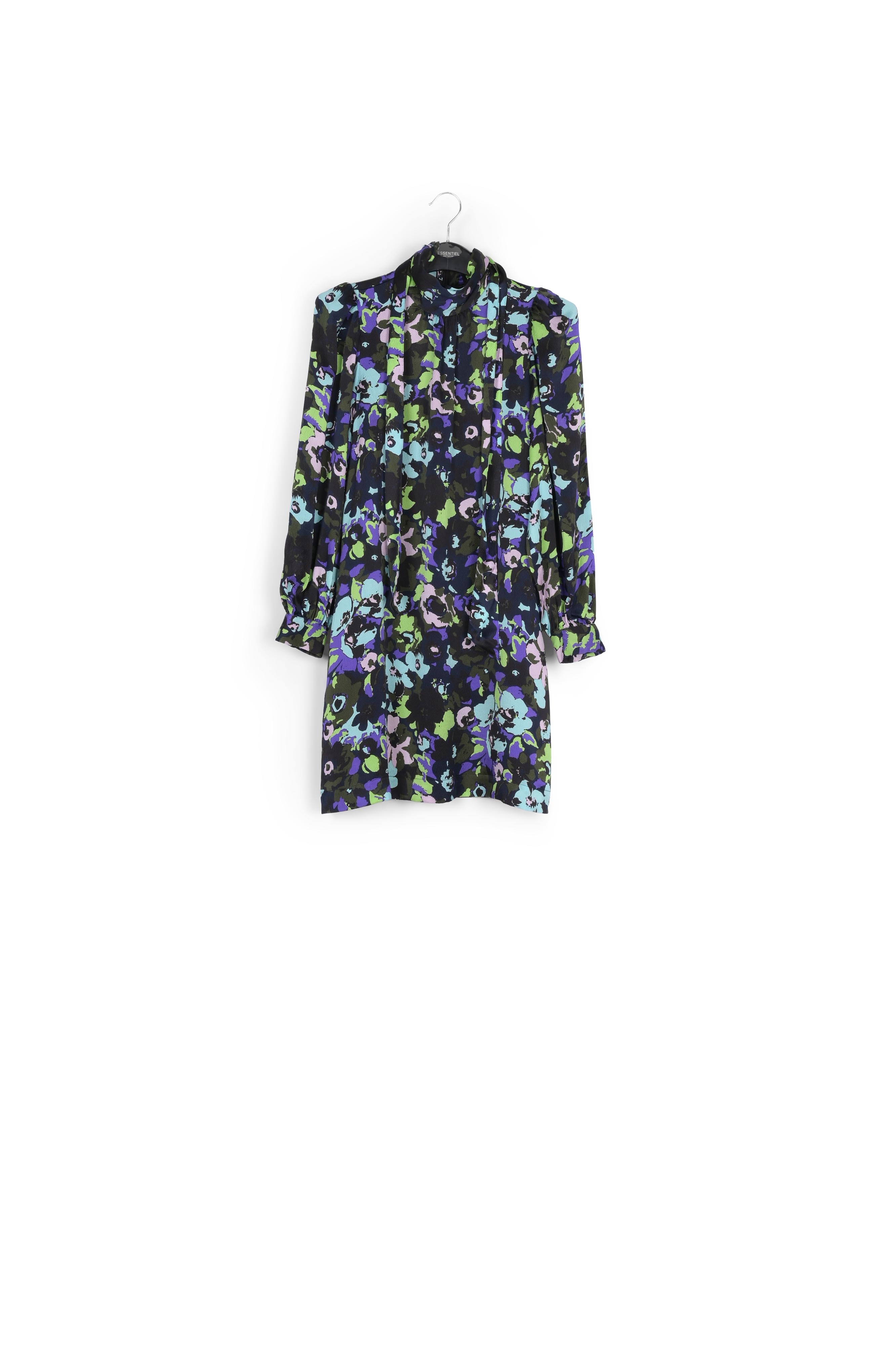 Turquoise multi floral silk mini dress RE—SSENTIEL second-hand photo 1