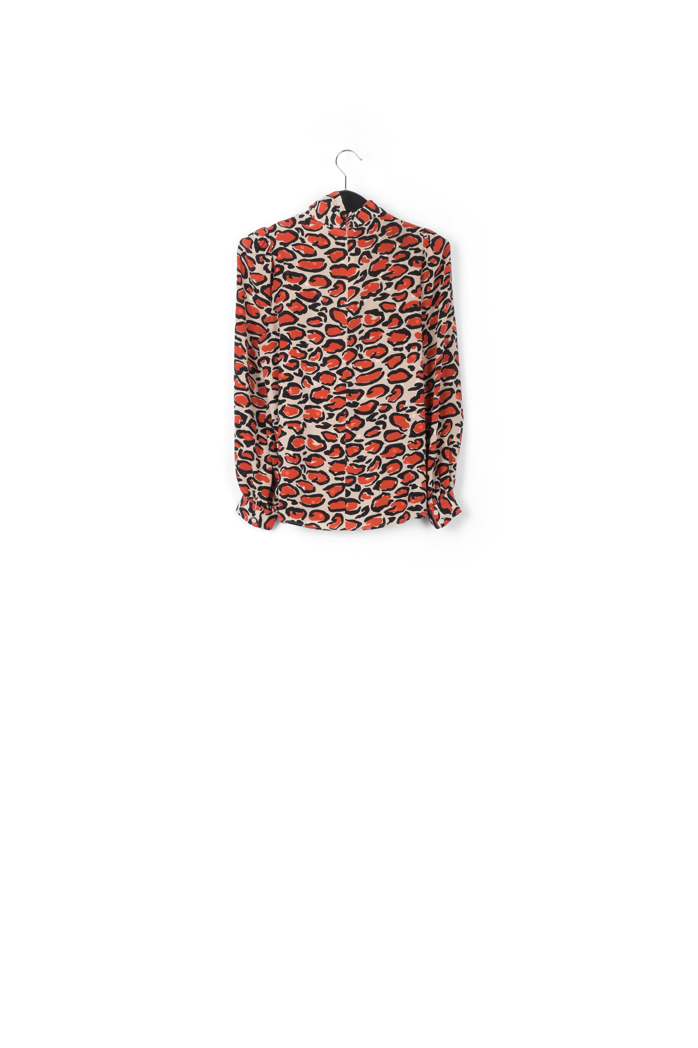 Off-white silk top with stand-up collar and leopard print RE—SSENTIEL second-hand photo 2