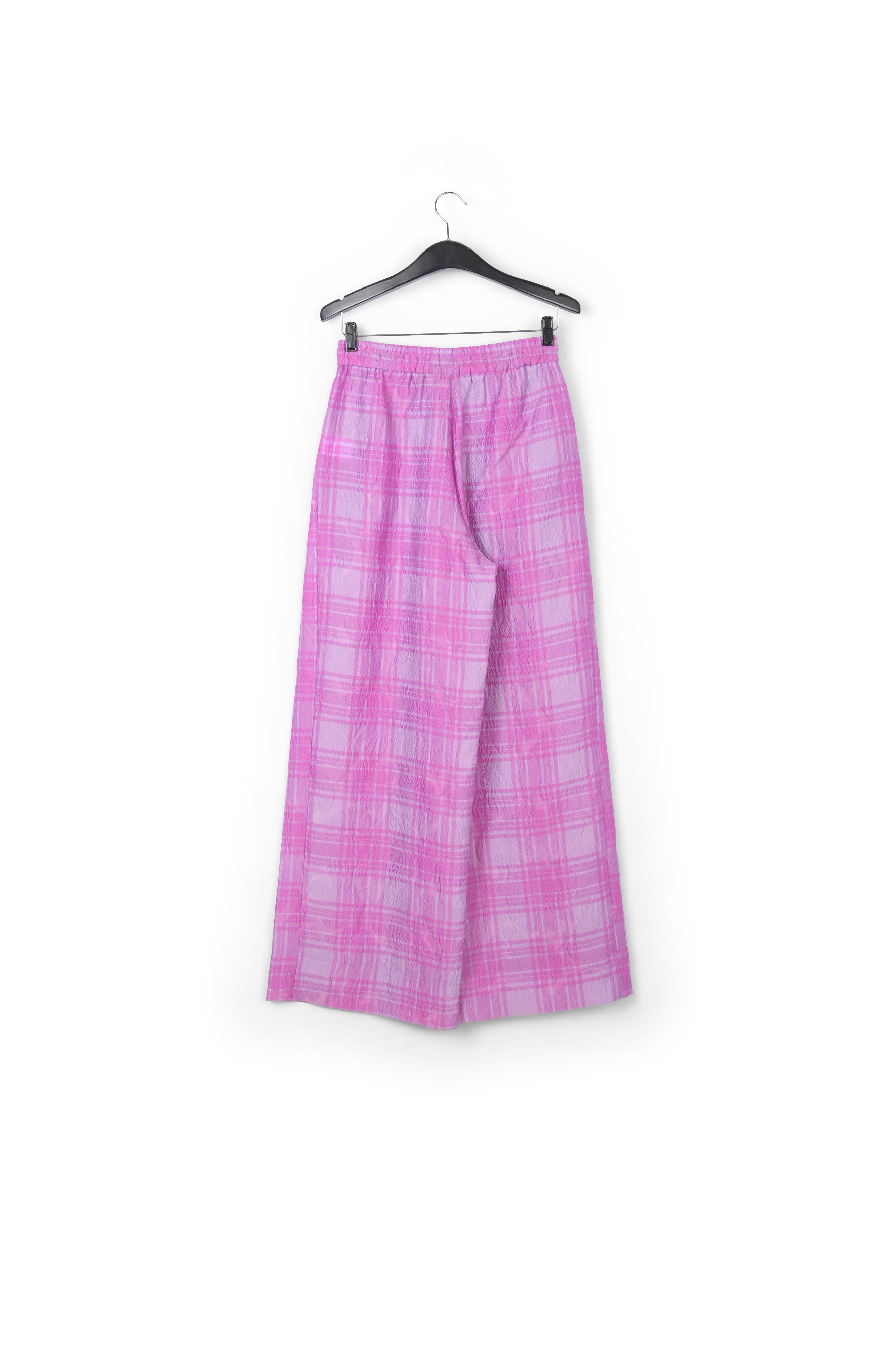 Wijde broek met lila en paars ruitjesmotief RE—SSENTIEL tweedehands photo 2