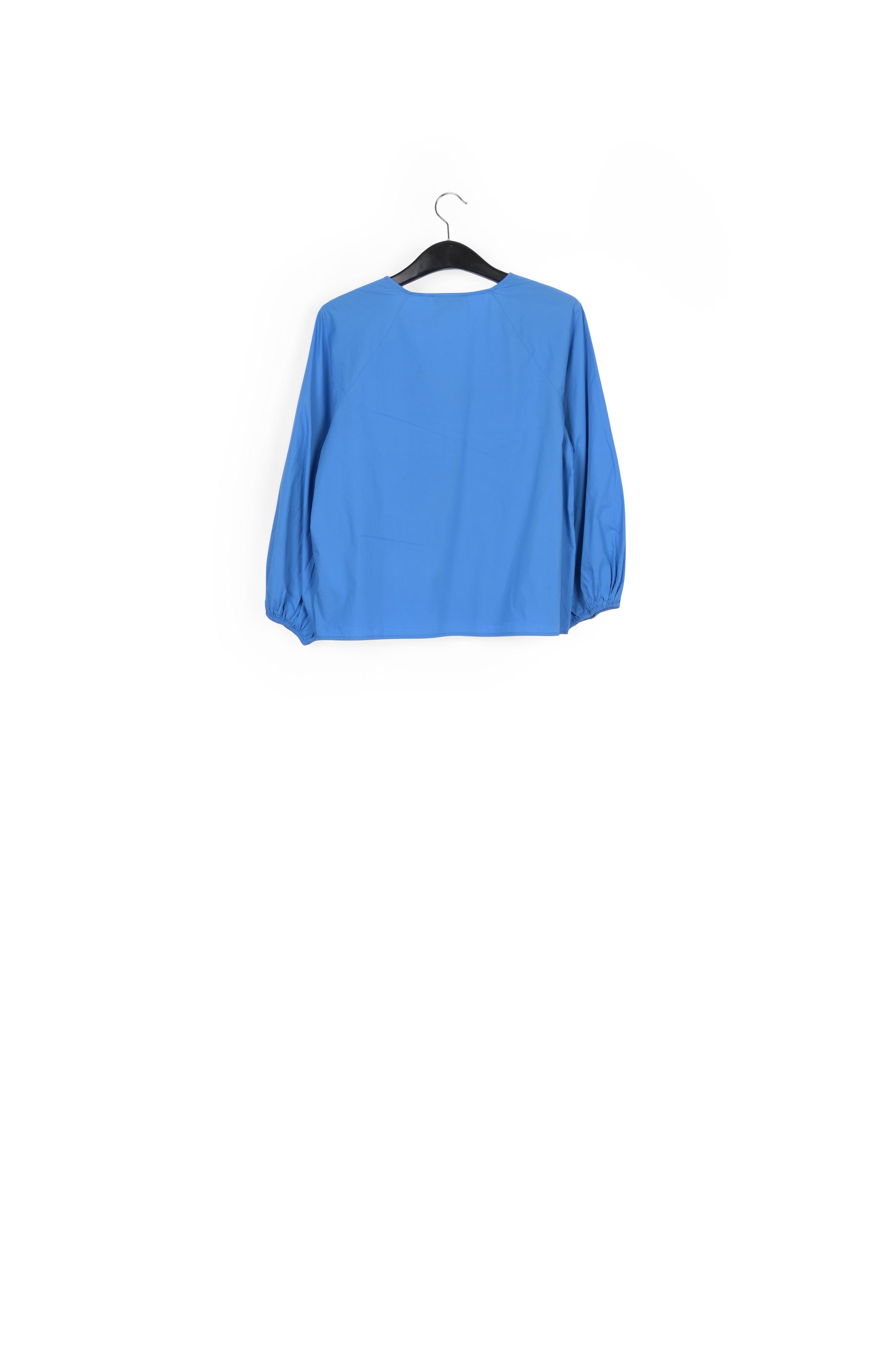 Blue V-neck top with puffed sleeves RE—SSENTIEL second-hand photo 2