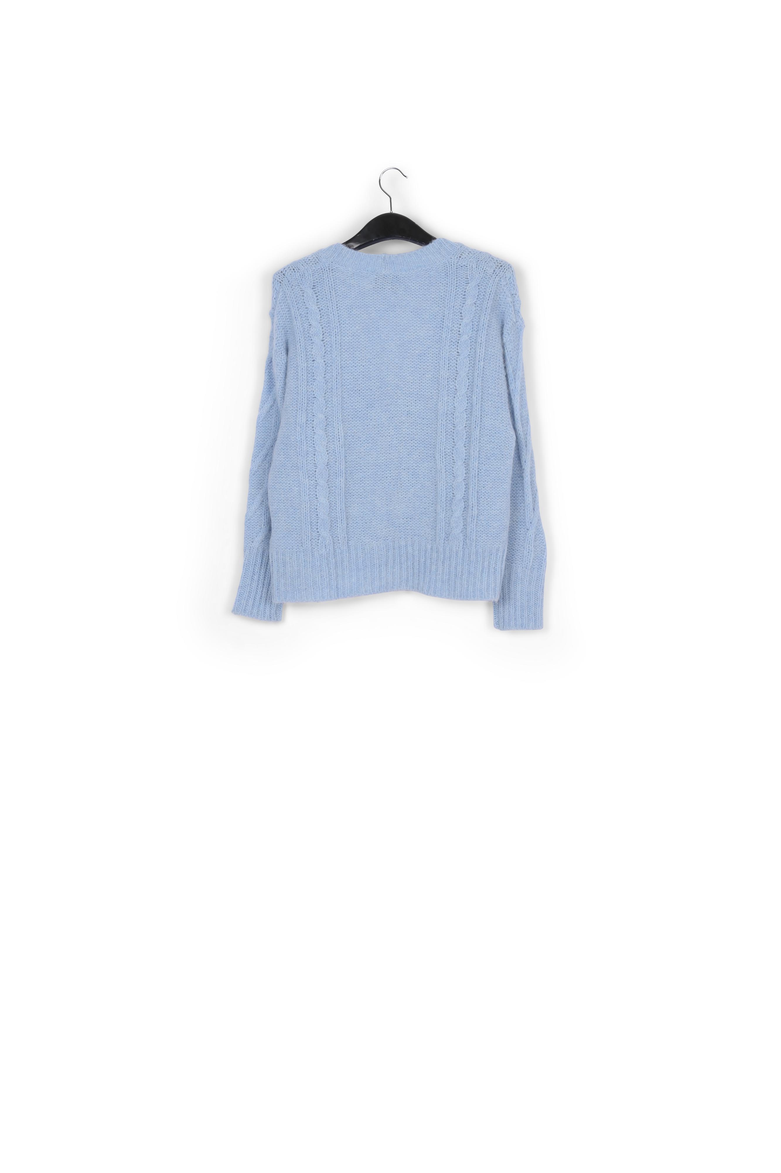 Lichtblauwe cardigan met gebreide kabels en v-hals RE—SSENTIEL tweedehands photo 2