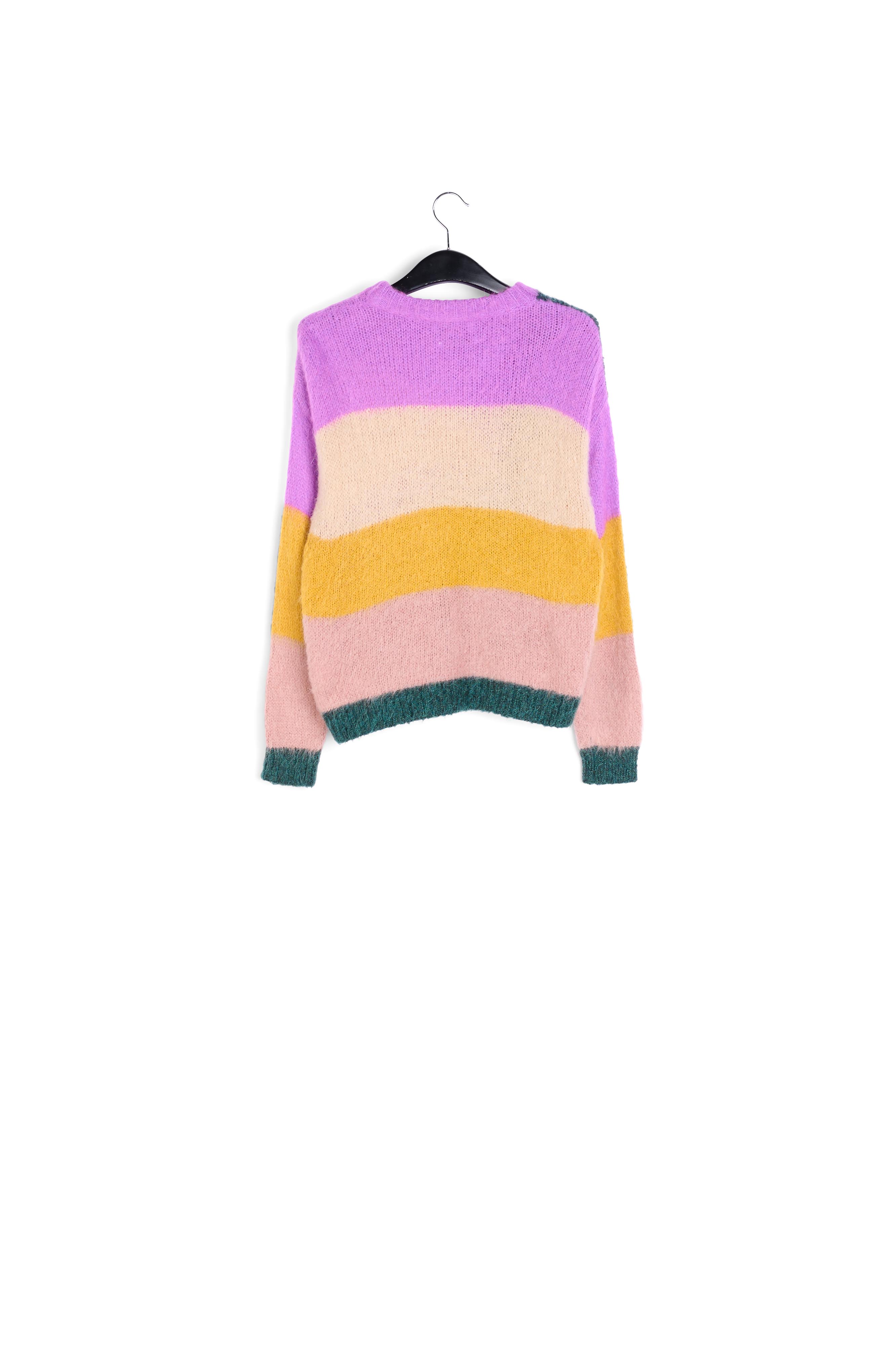 Pull en tricot intarsia pourpre, vert foncé et rose vintage RE—SSENTIEL seconde main photo 2