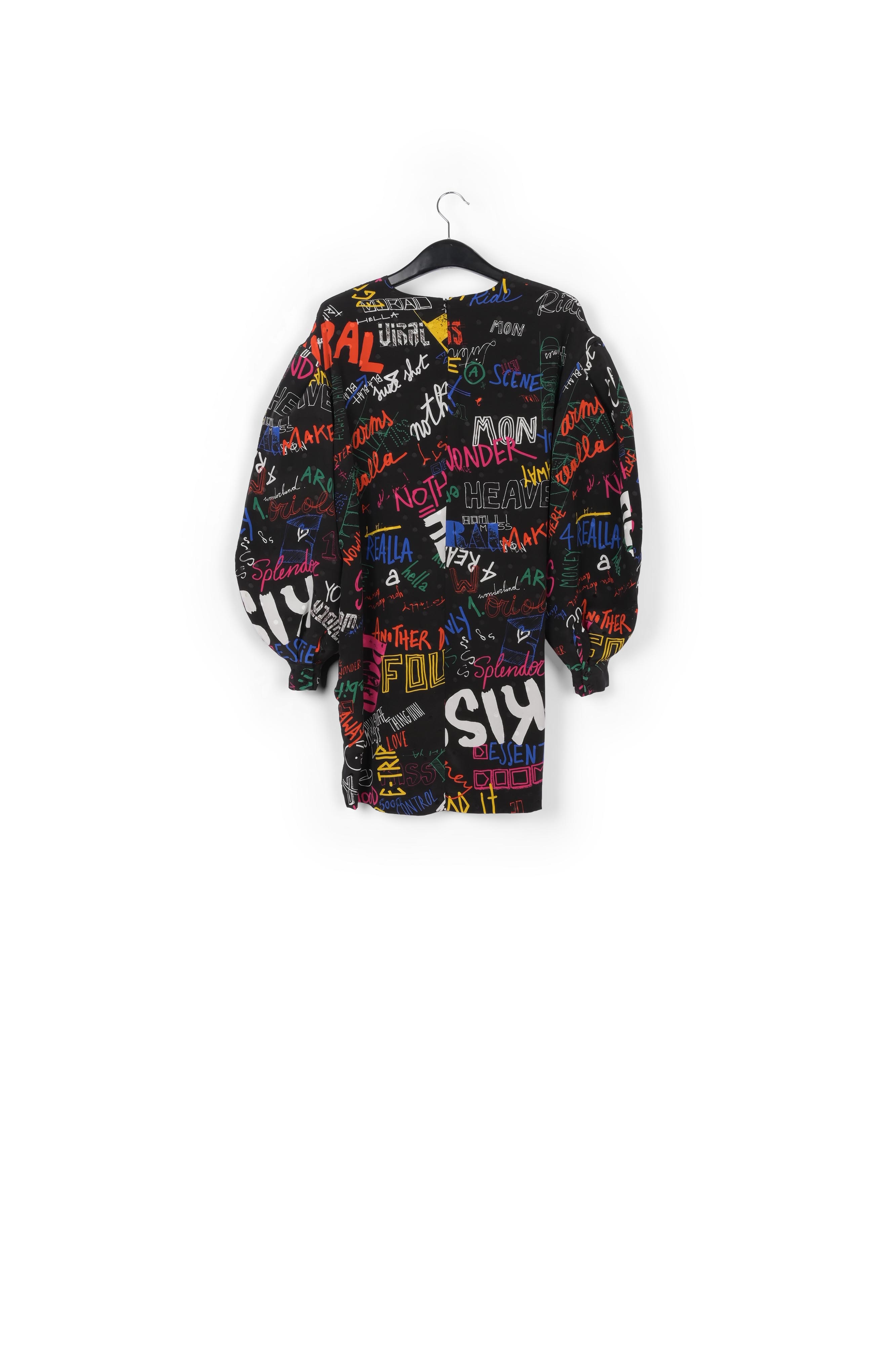 Black jacquard-silk minidress with text print RE—SSENTIEL second-hand photo 2