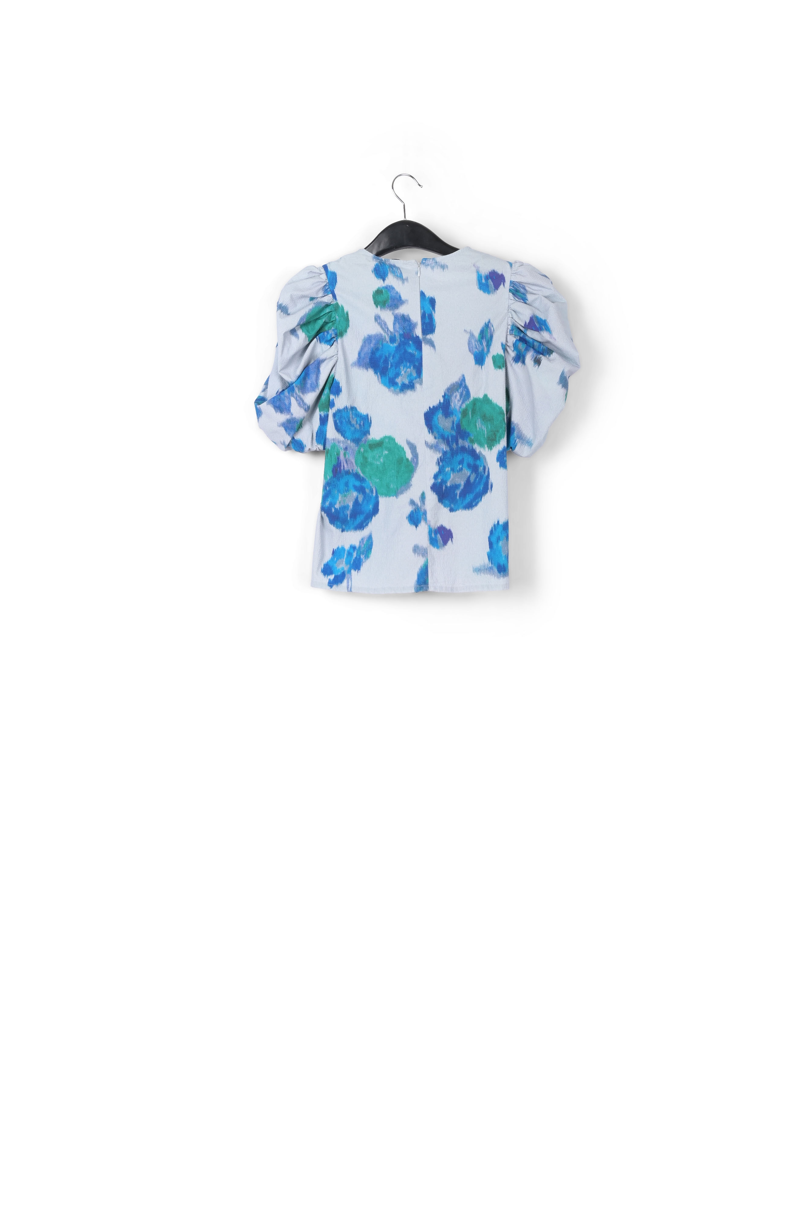 Light blue puffed sleeve top with floral print RE—SSENTIEL second-hand photo 2