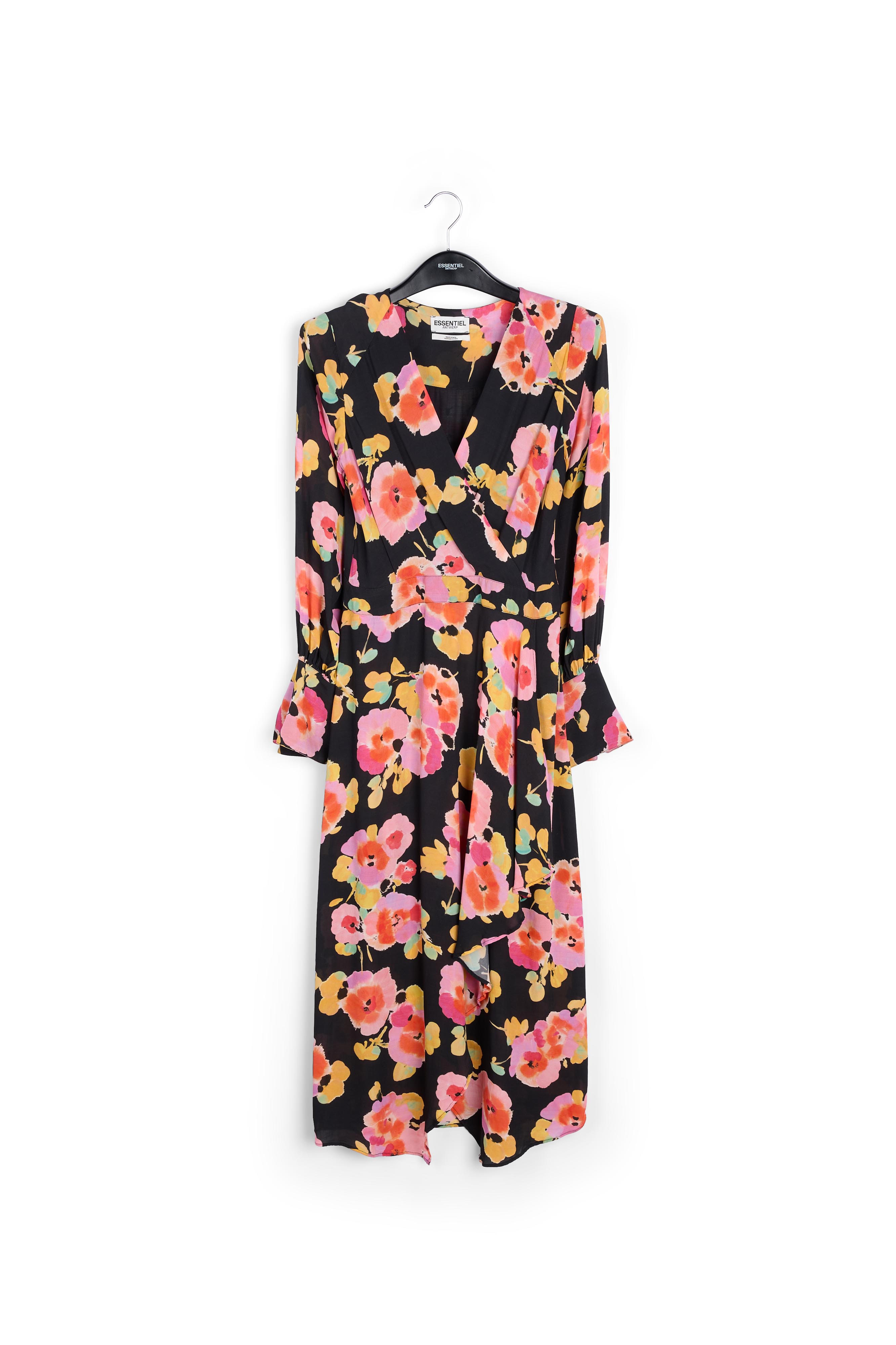 Robe midi noire à imprimé floral RE—SSENTIEL seconde main photo 1