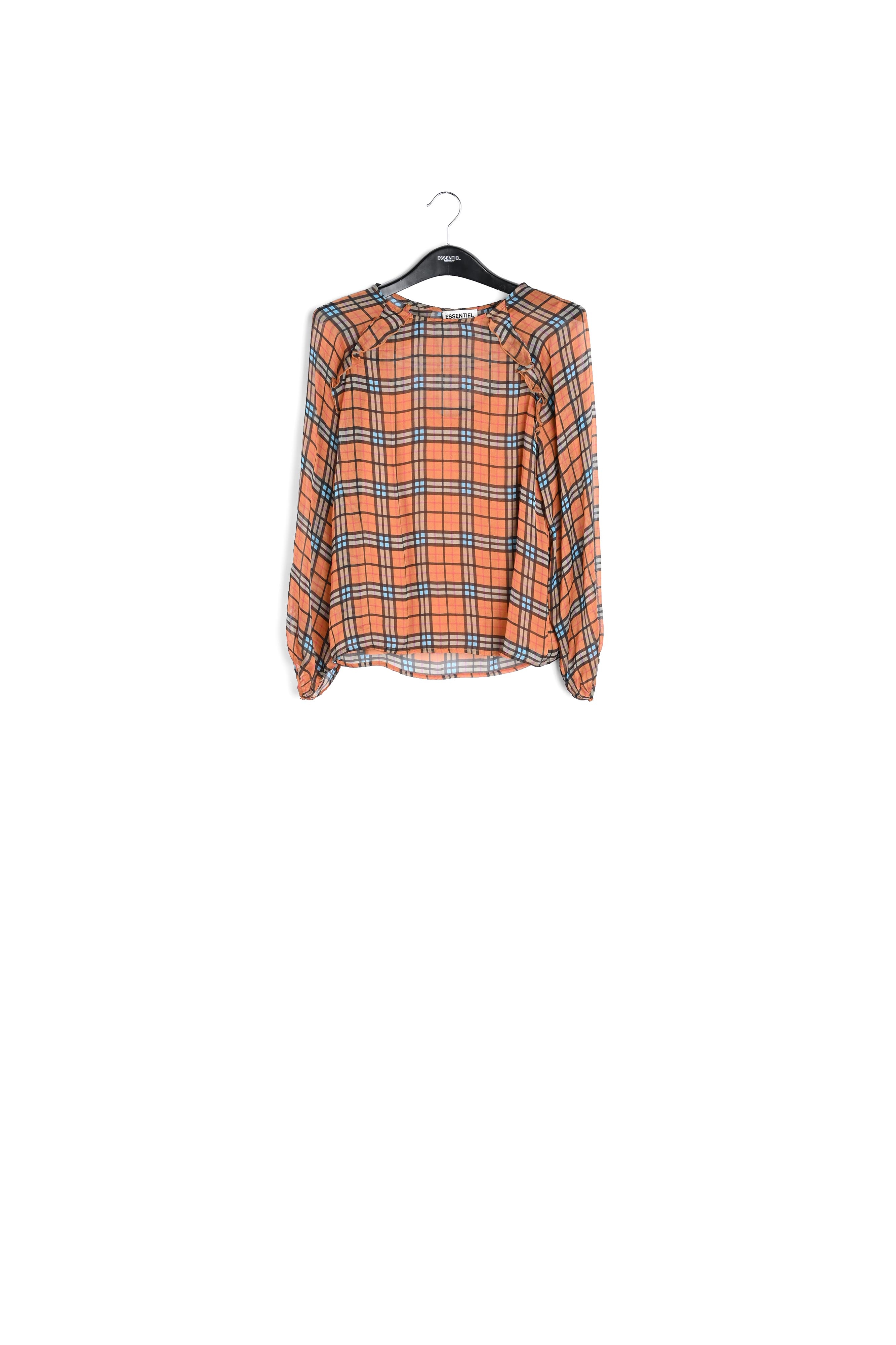 Oranje zijden blouse met ruitjes RE—SSENTIEL tweedehands photo 1