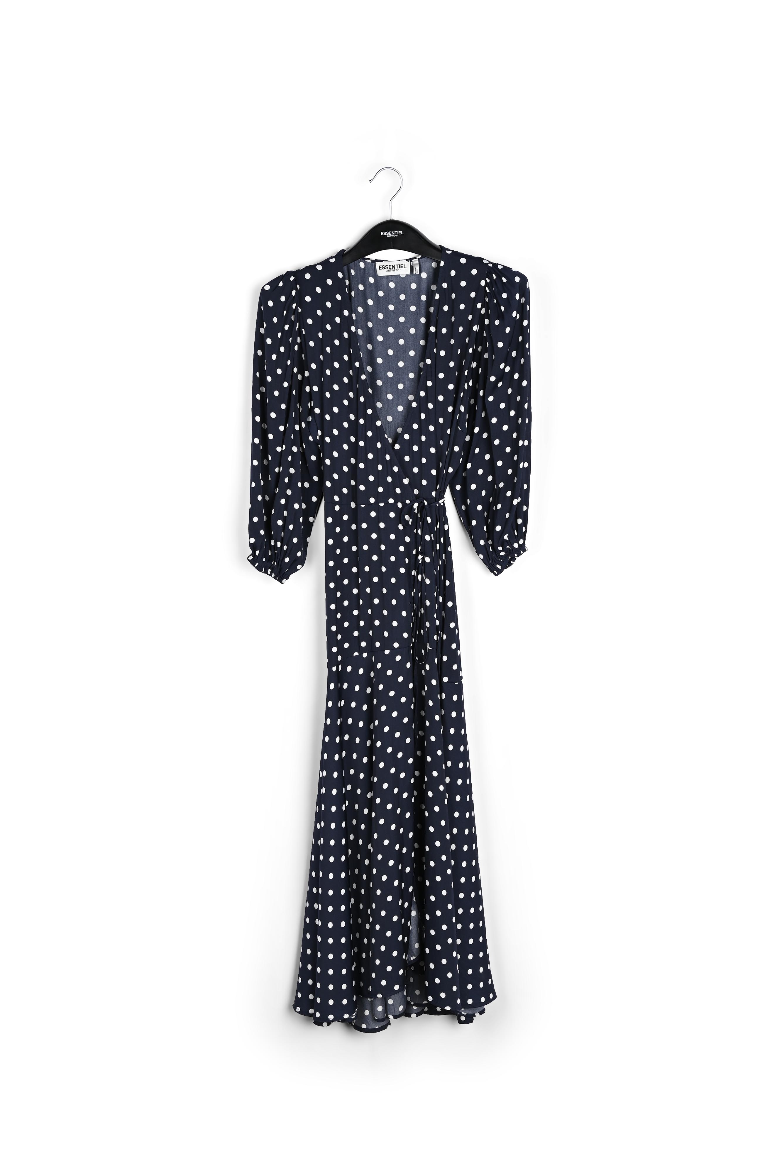 Robe maxi portefeuille bleu foncé à pois RE—SSENTIEL seconde main photo 1