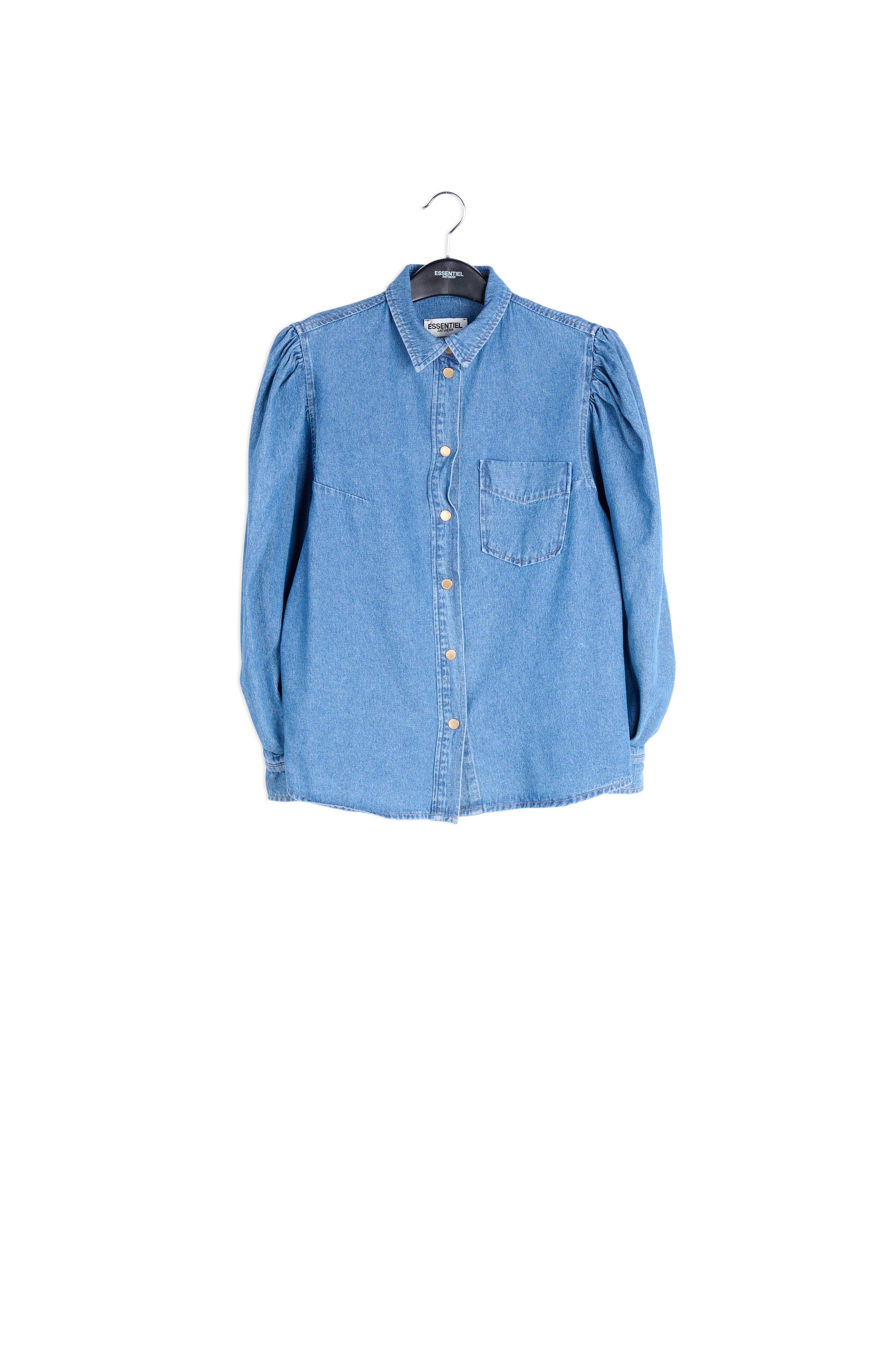 Blue denim shirt with puff sleeves RE—SSENTIEL second-hand photo 1