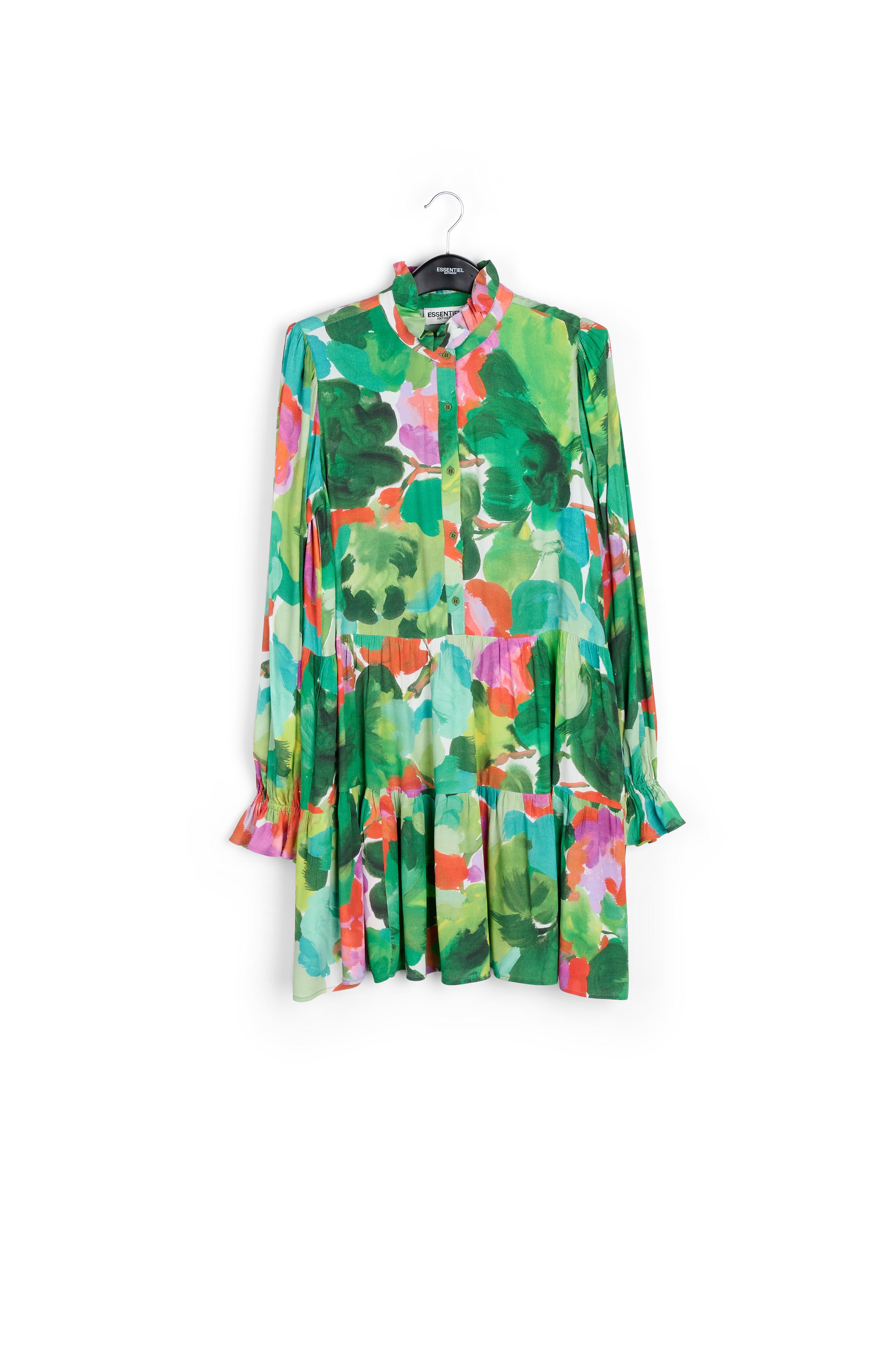 Green, red and purple watercolor-print mini dress RE—SSENTIEL second-hand photo 1