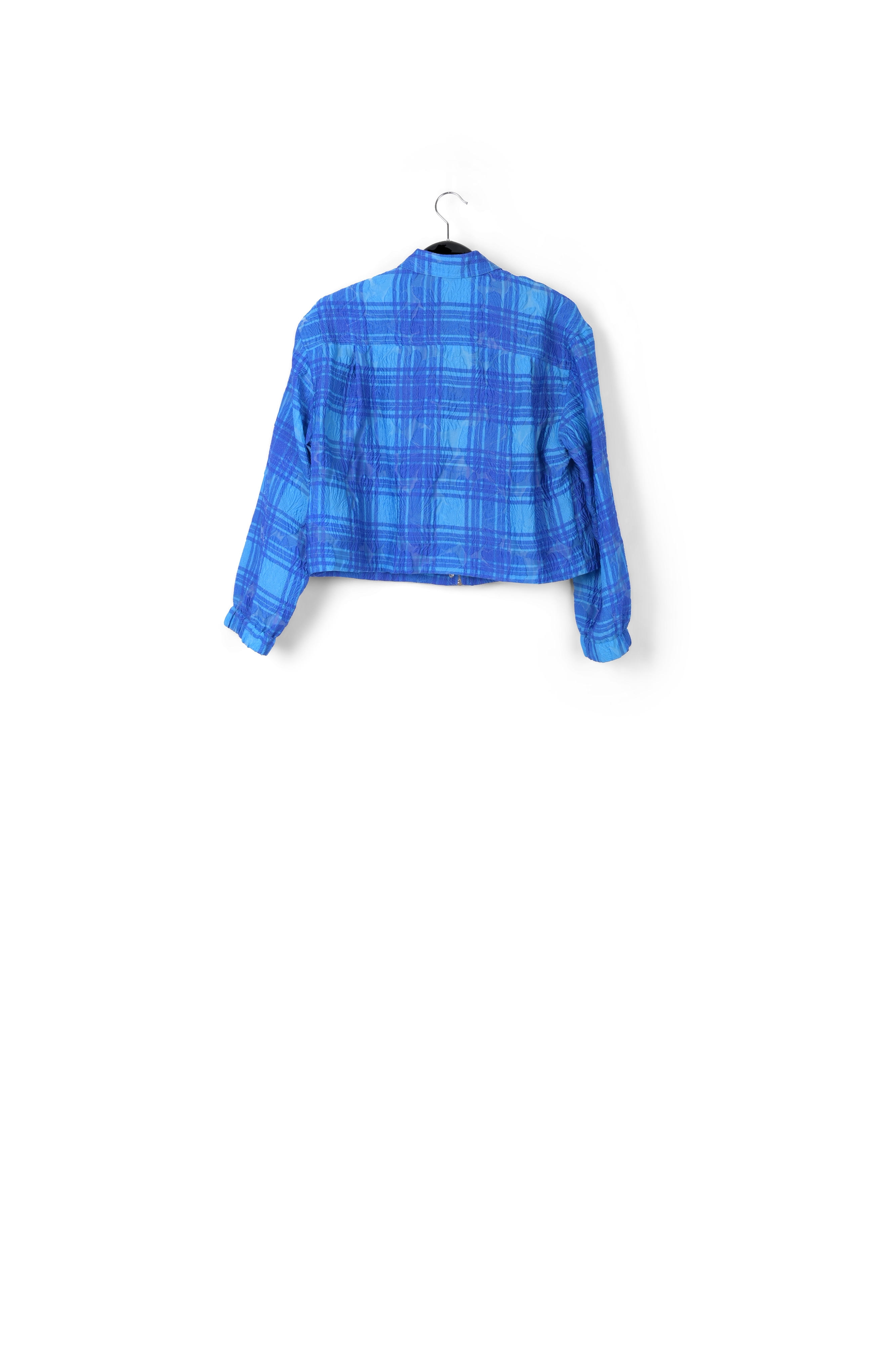 Blauwe geruite cropped jas RE—SSENTIEL tweedehands photo 2