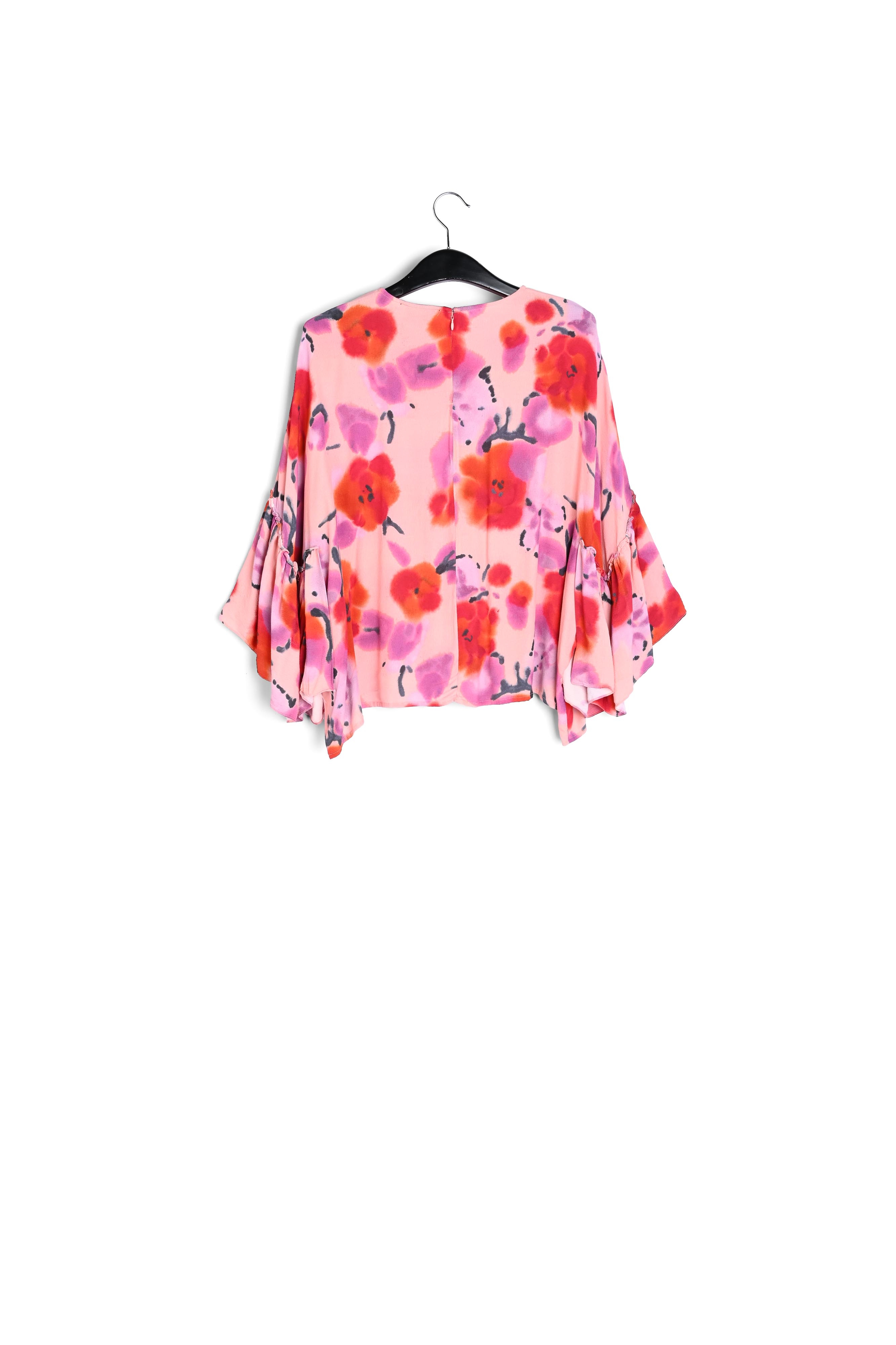 Light pink, red and purple floral printed top with ruffled sleeves RE—SSENTIEL second-hand photo 2