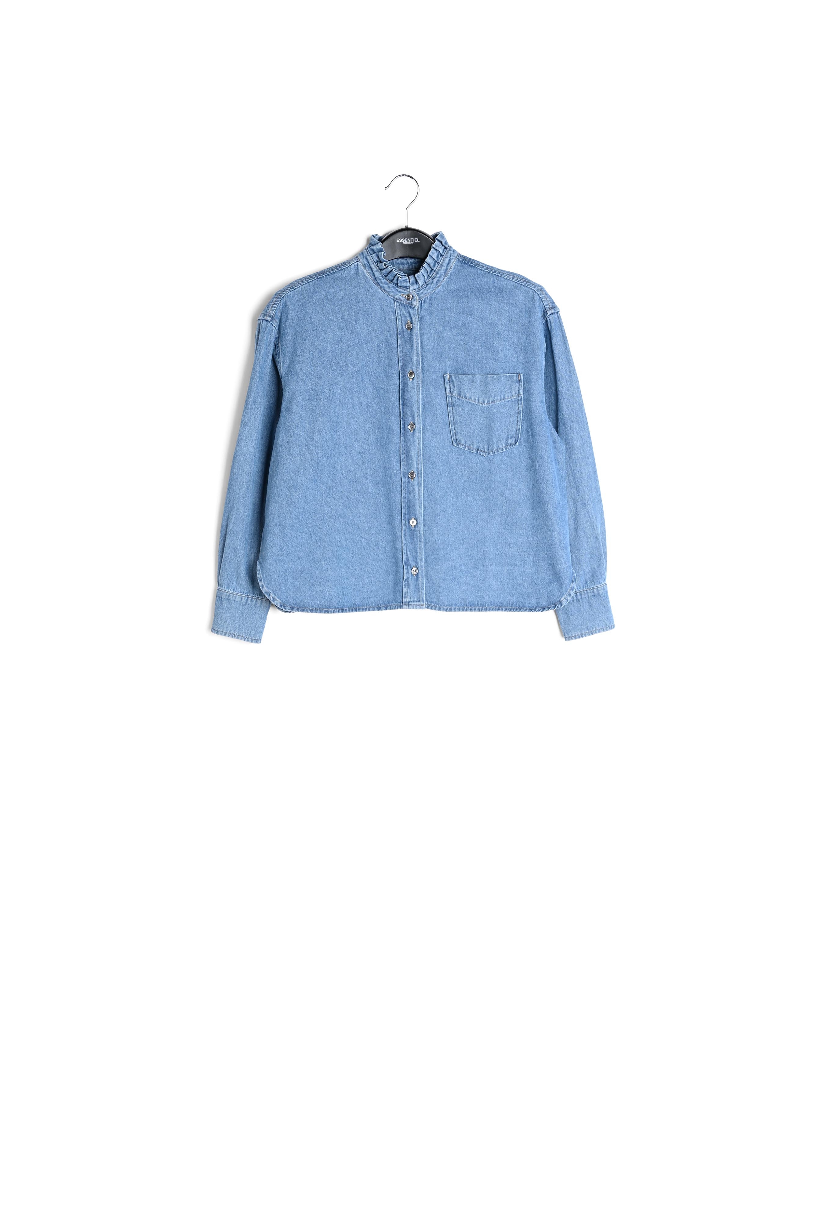 Blue denim shirt with frilled collar RE—SSENTIEL second-hand photo 1