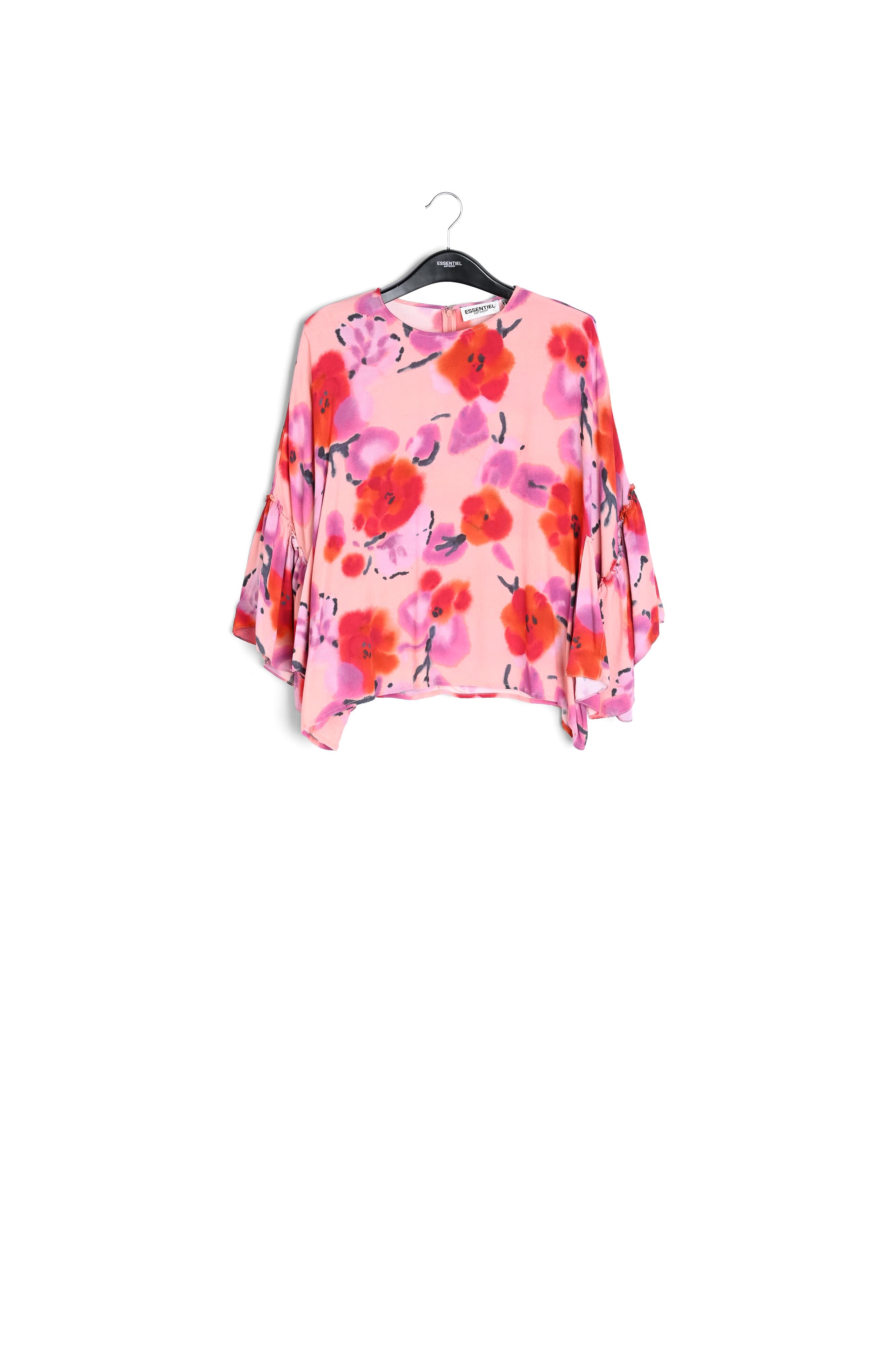 Light pink, red and purple floral printed top with ruffled sleeves RE—SSENTIEL second-hand photo 1