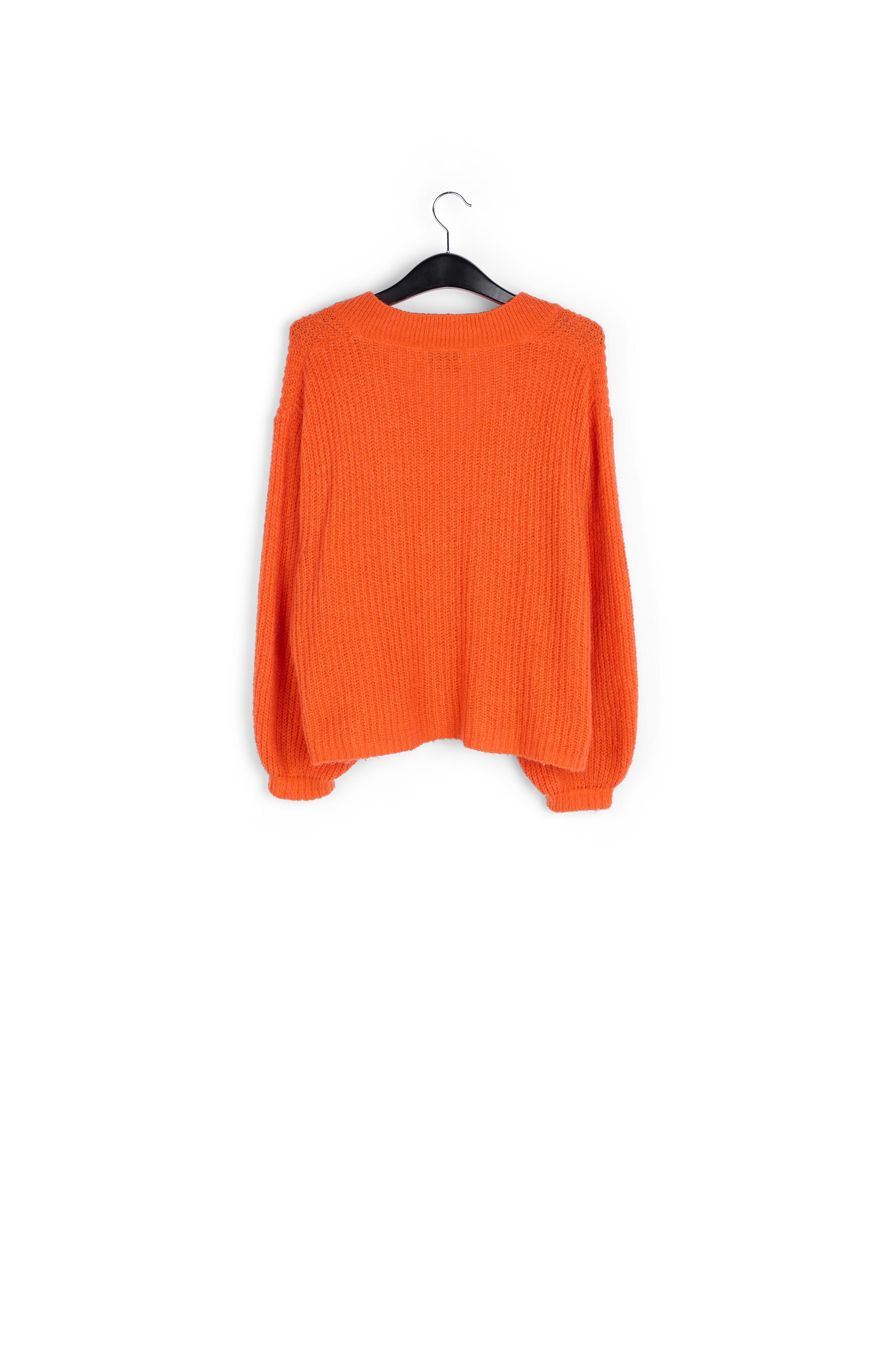 Pull orange à col en v en maille côtelée RE—SSENTIEL seconde main photo 2