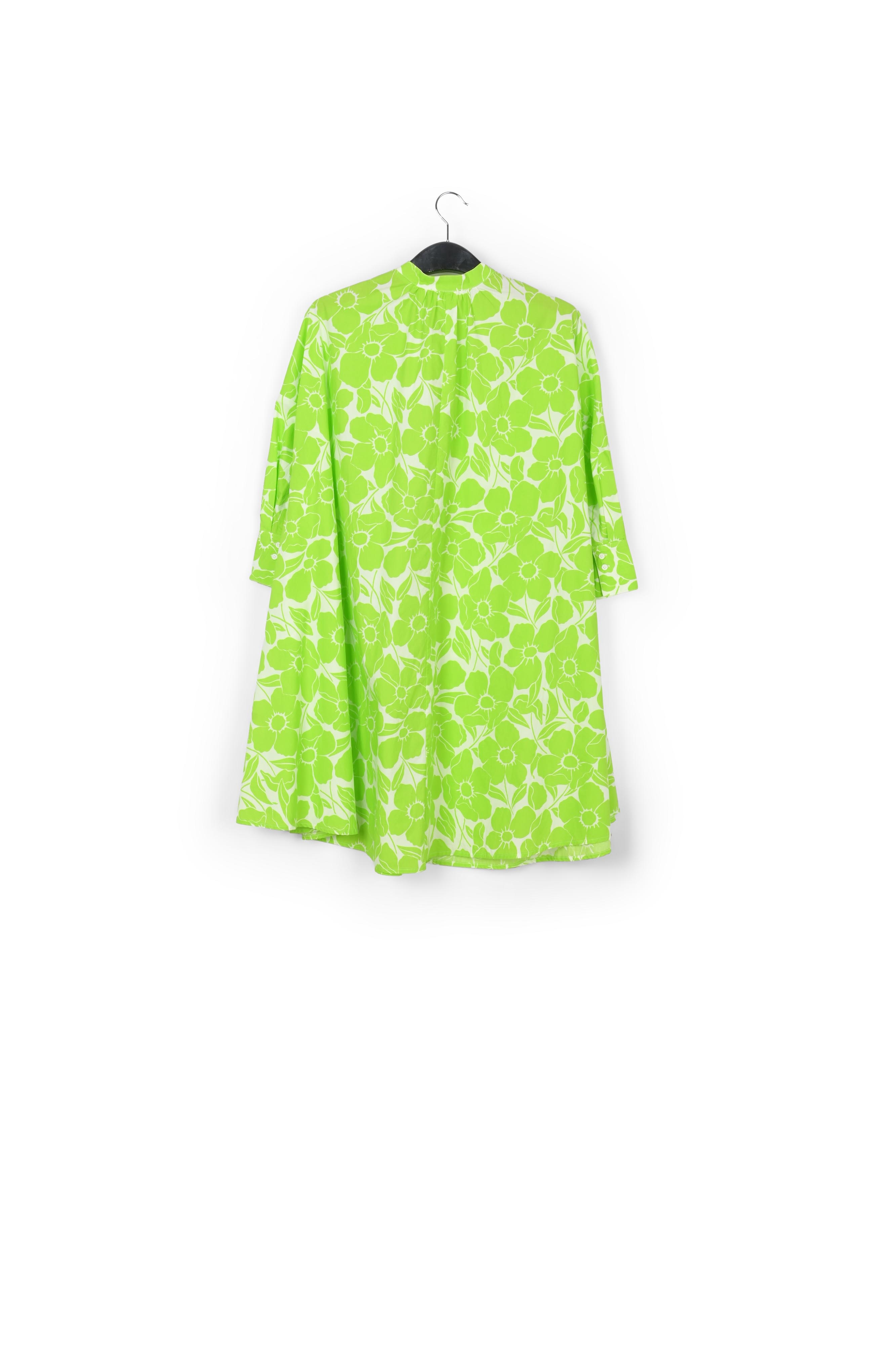 White and lime green floral print cotton knee-length shirt dress RE—SSENTIEL second-hand photo 2