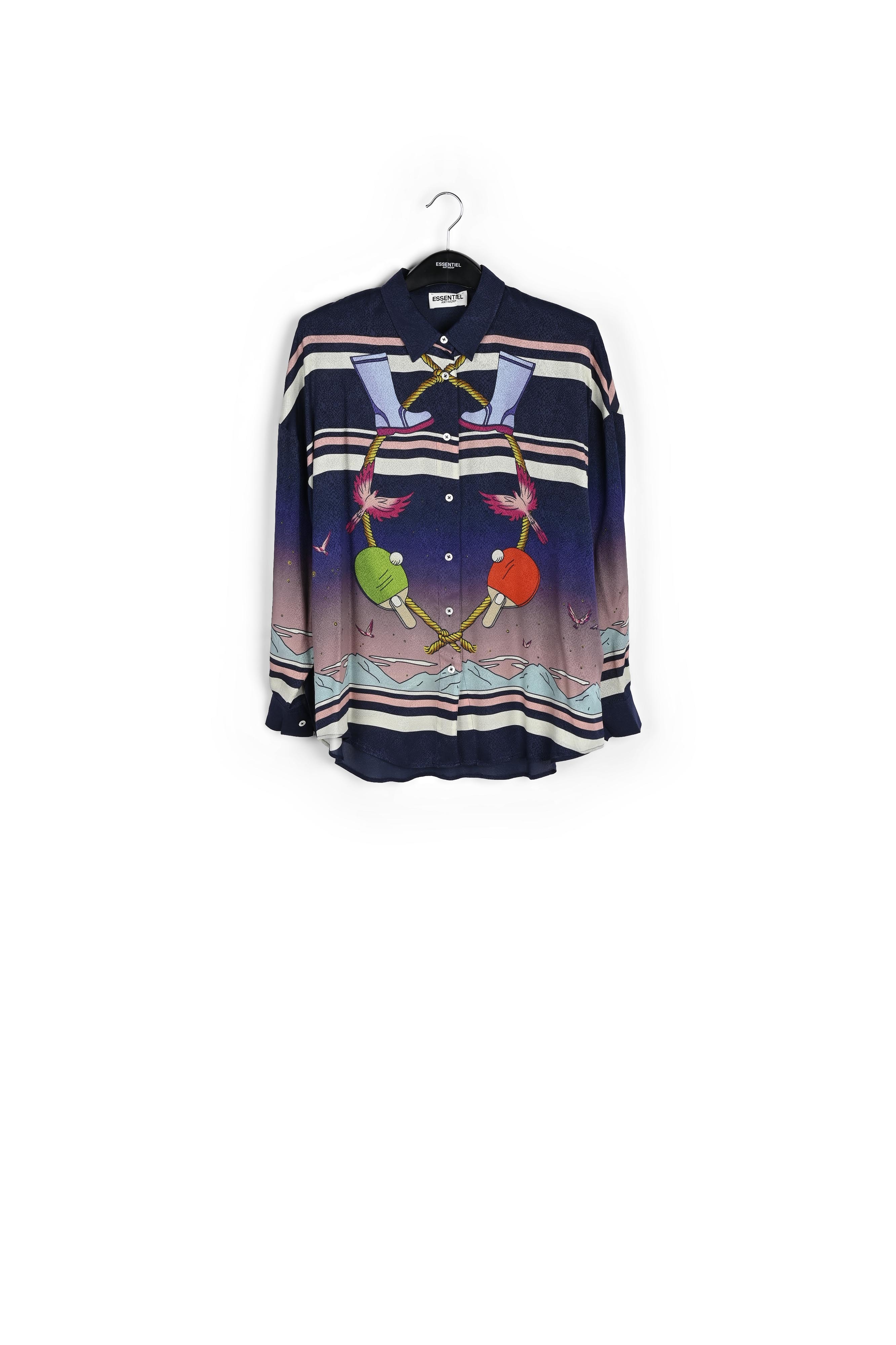 Donkerblauw en roze overhemd met exotische print RE—SSENTIEL tweedehands photo 1