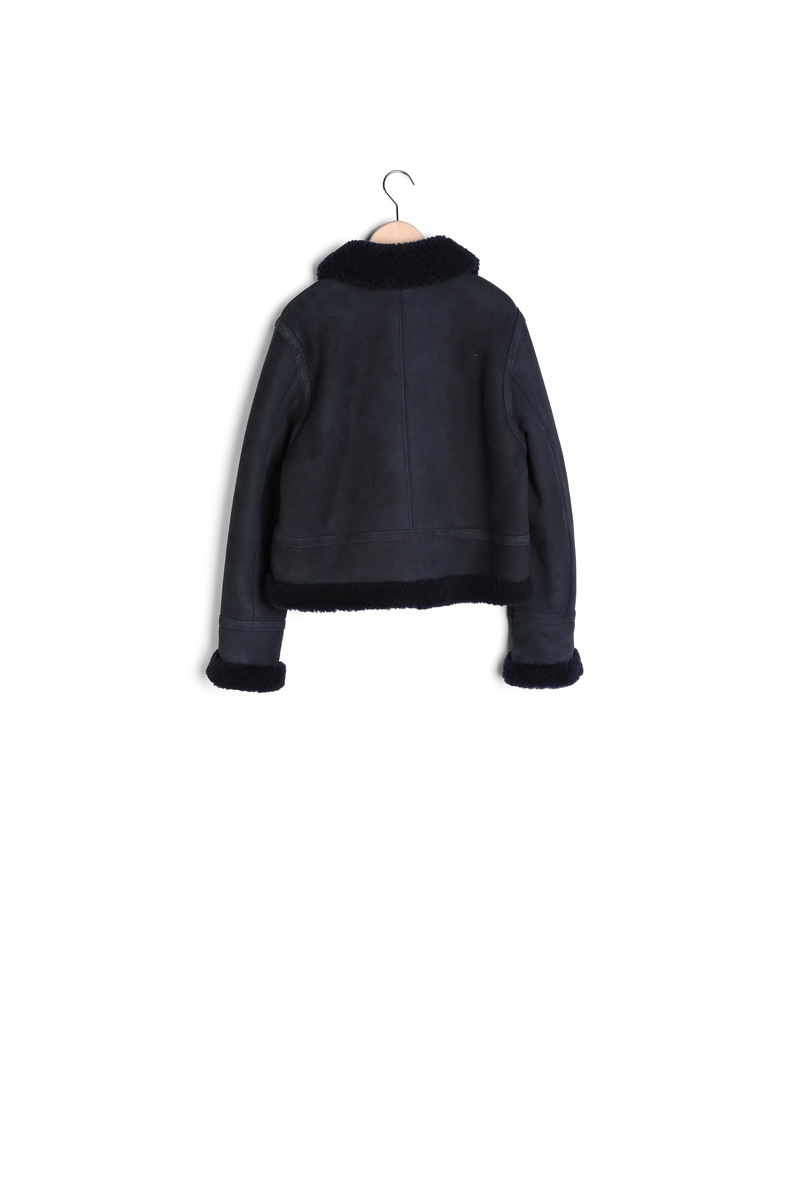 Blouson Bikie bleu marine en peau lainée Tara Jarmon seconde main photo 9
