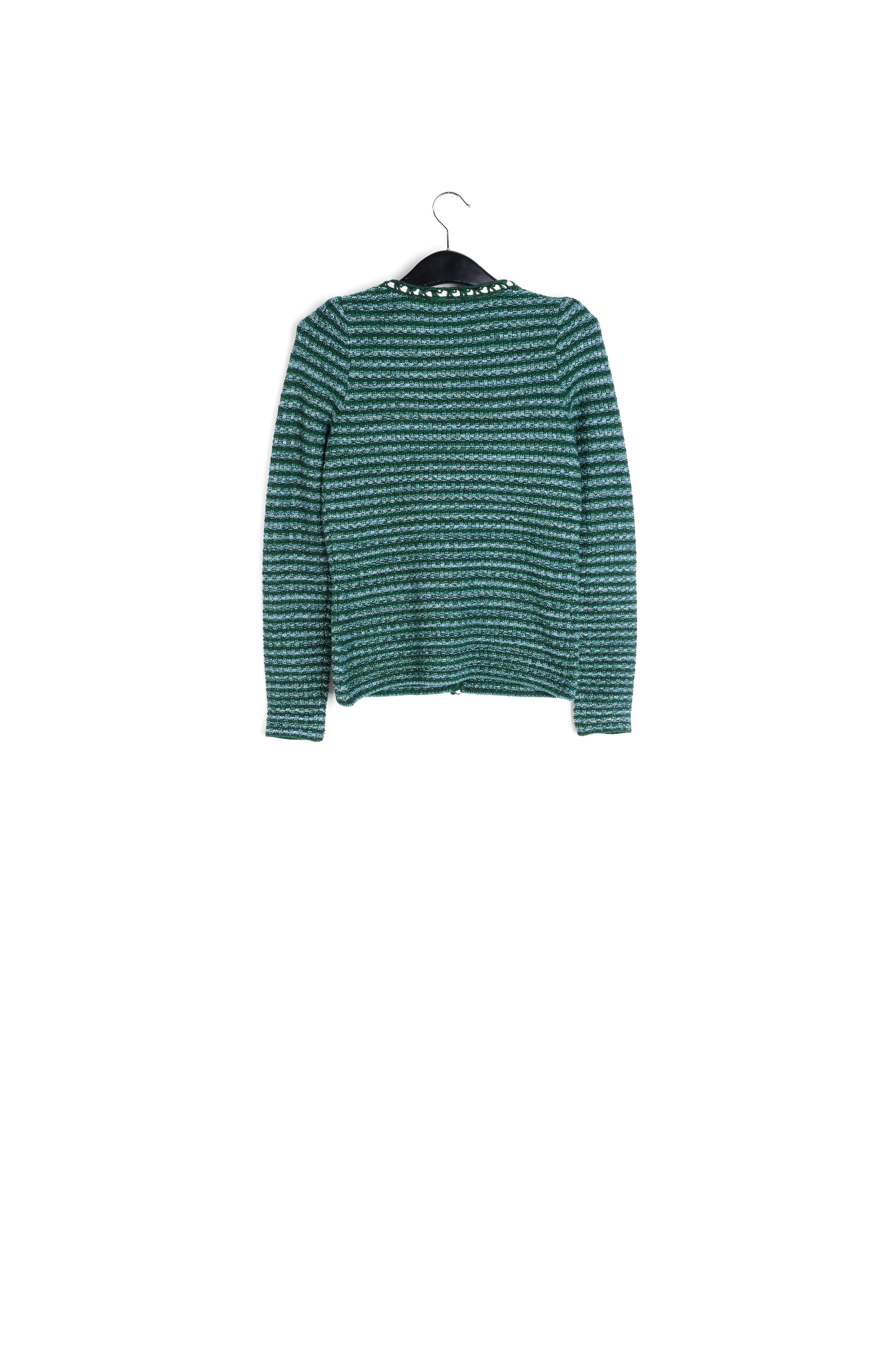 Donkergroene en lichtblauwe cardigan in tweed RE—SSENTIEL tweedehands photo 2