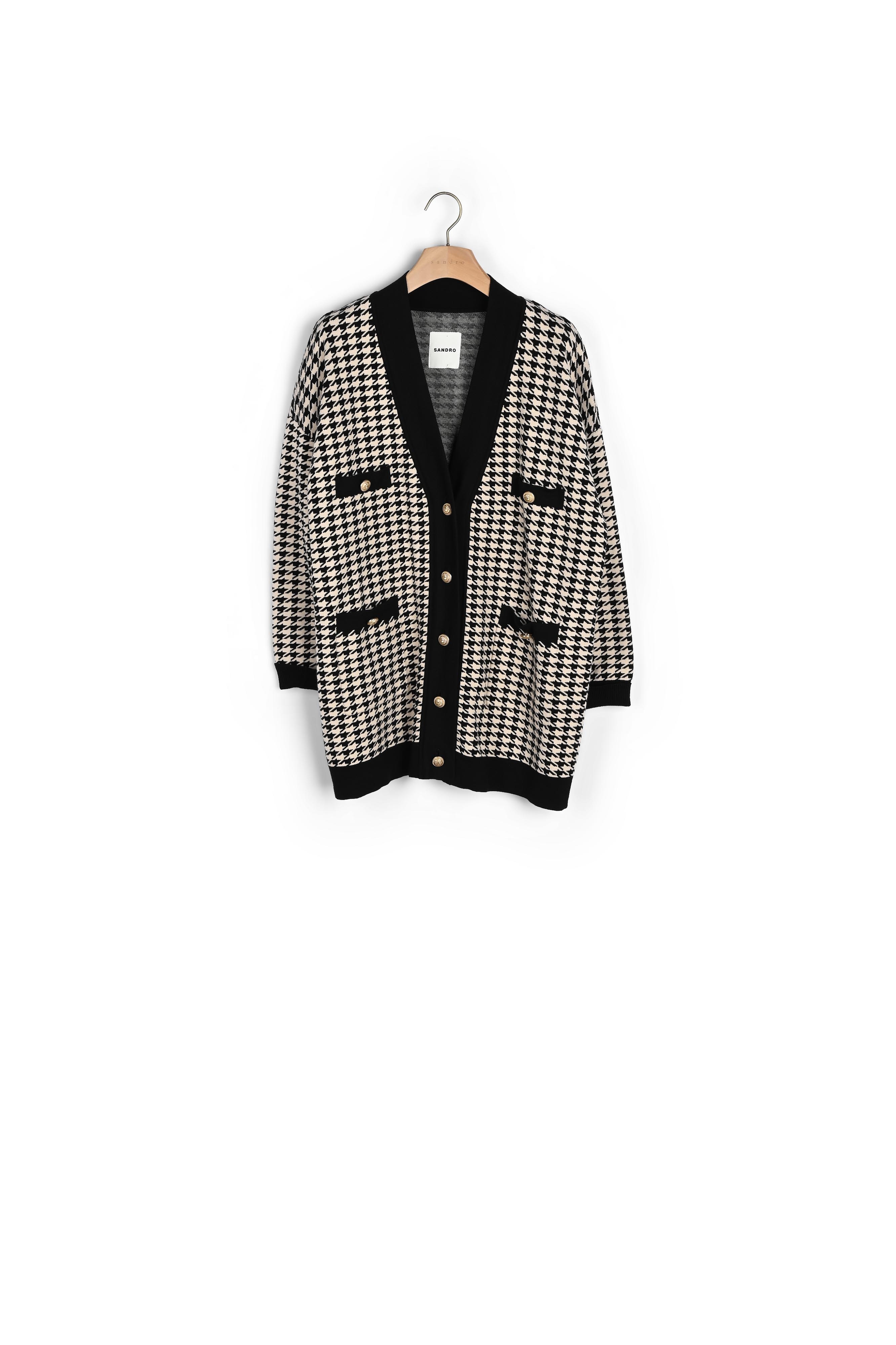Langer Cardi-Coat mit Hahnentrittmuster Sandro Second-Hand photo 1
