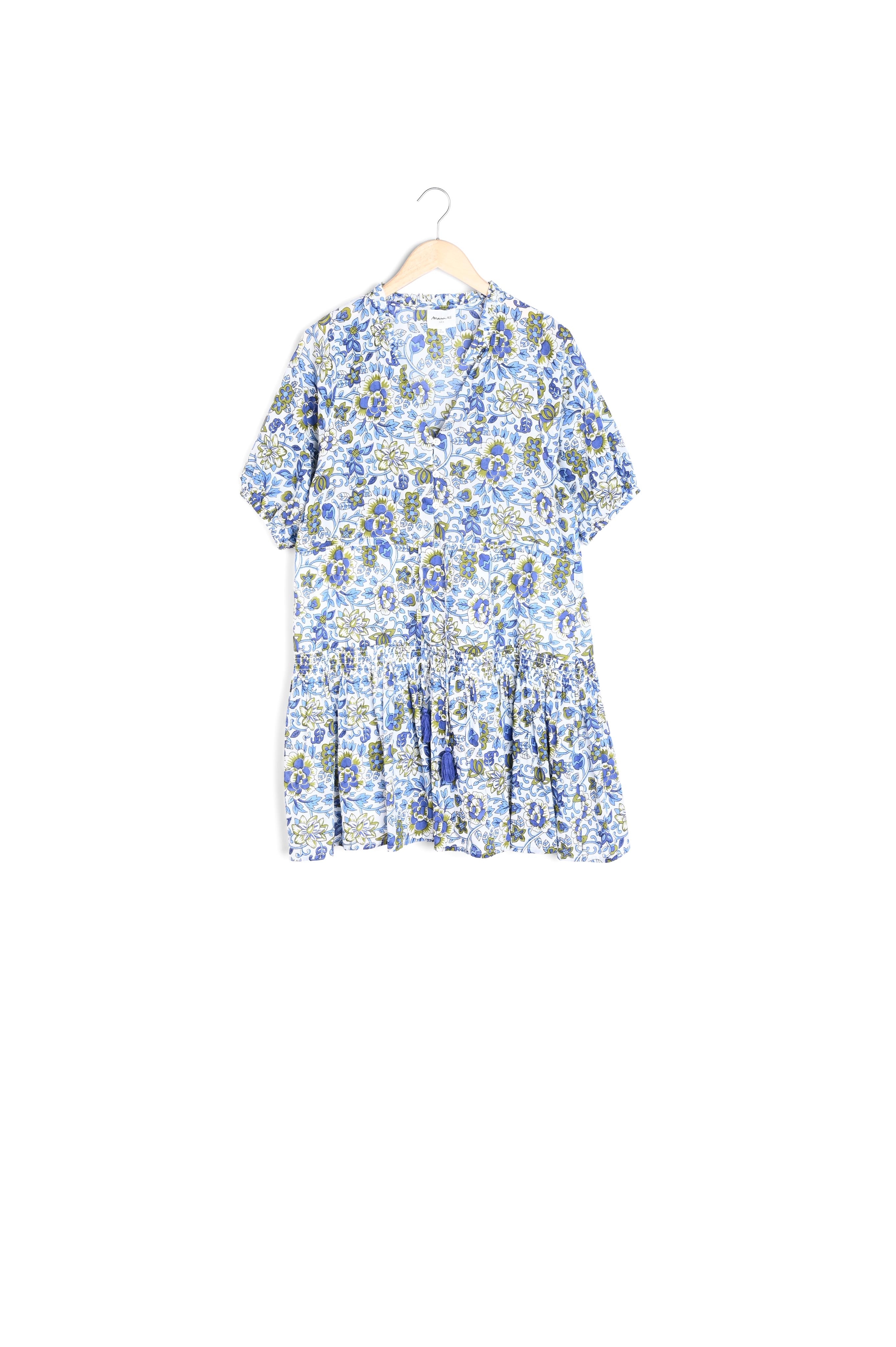 Robe courte en coton imprimé blanc et bleu Hana Maison 123 seconde main photo 2
