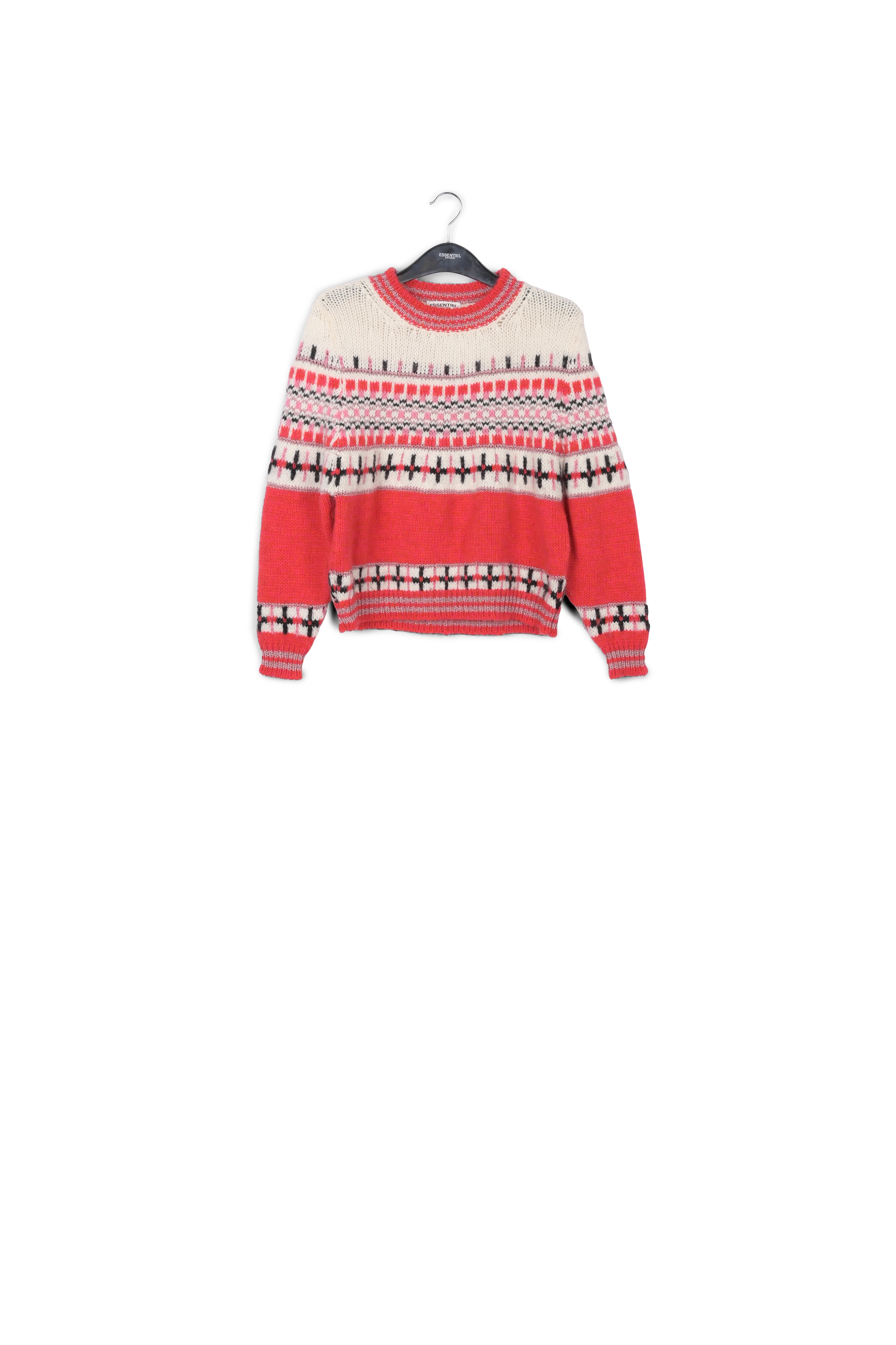 Pull cocon avec motif rouge, rose et blanc RE—SSENTIEL seconde main photo 1