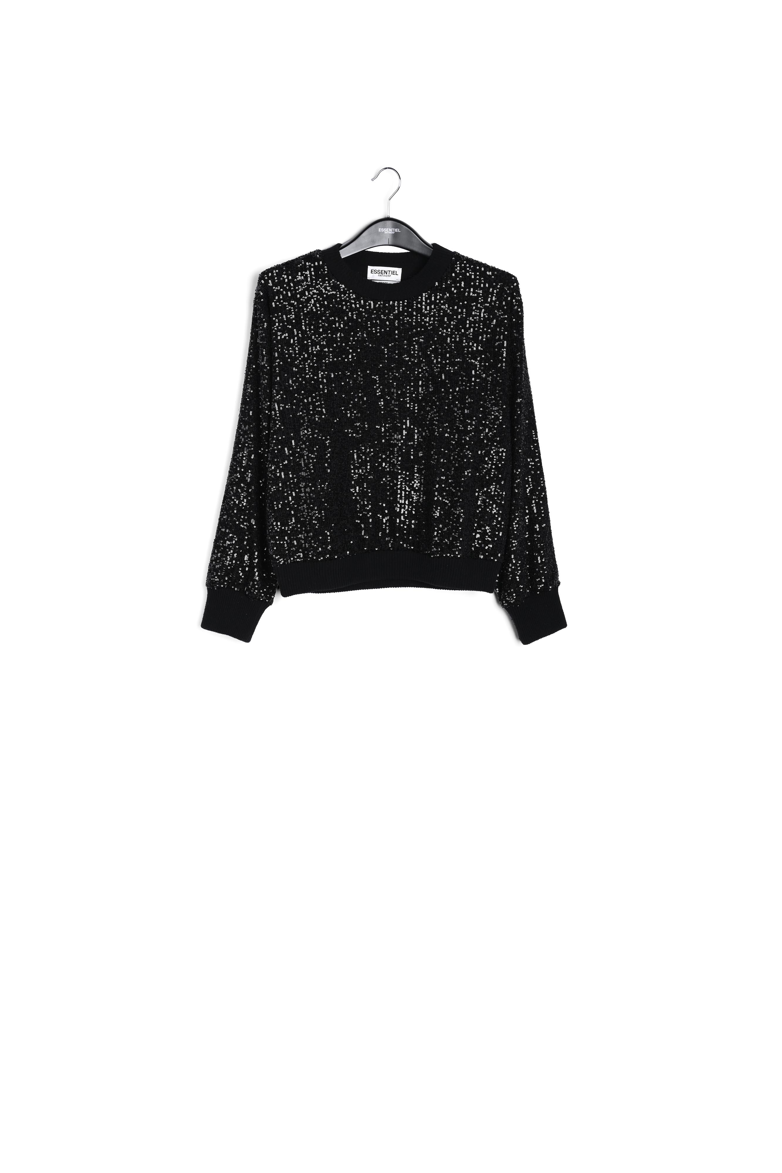 Pull noir tricoté et pailleté RE—SSENTIEL seconde main photo 1