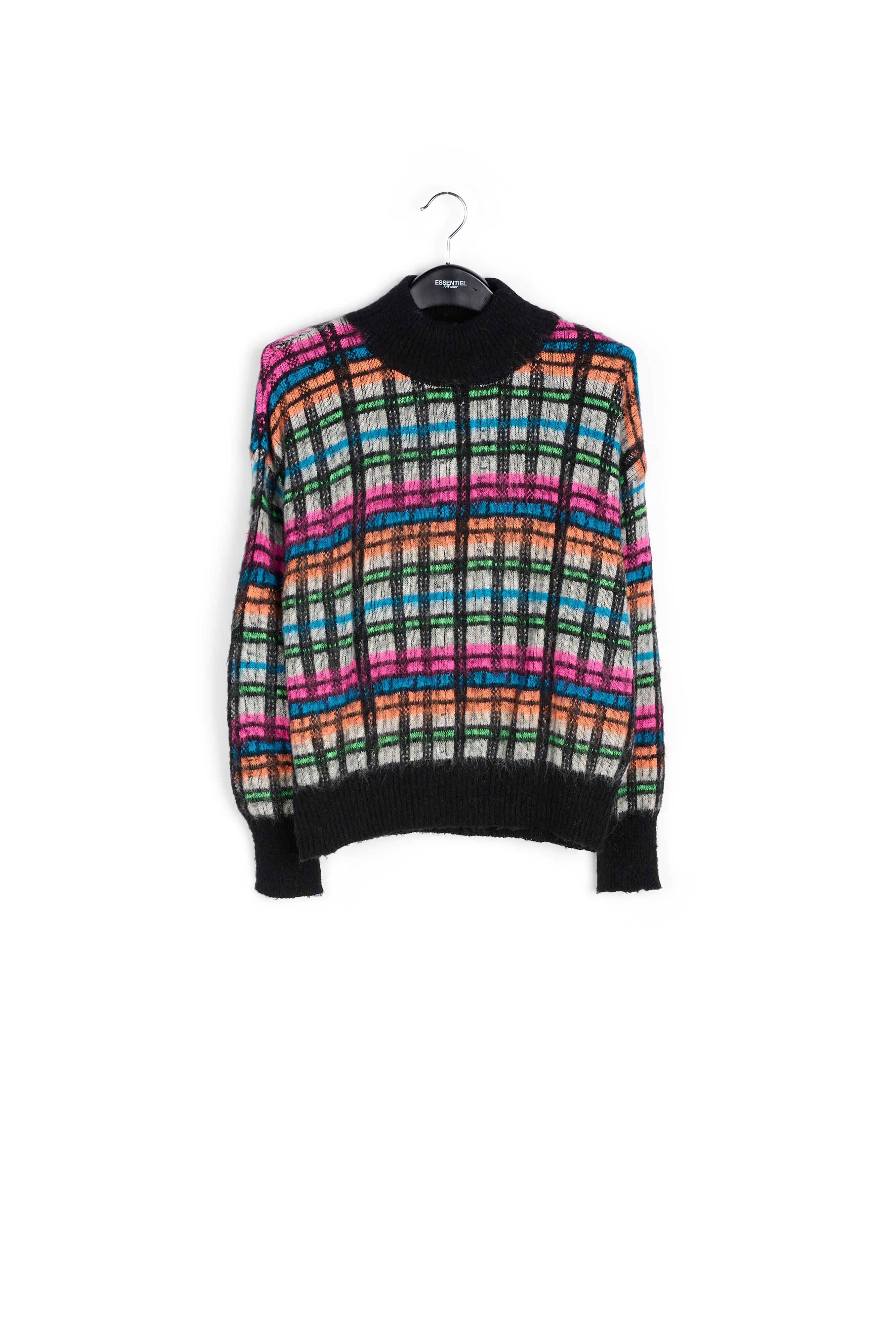 Pull tricoté noir, blanc et fuchsia à finition brossée RE—SSENTIEL seconde main photo 1