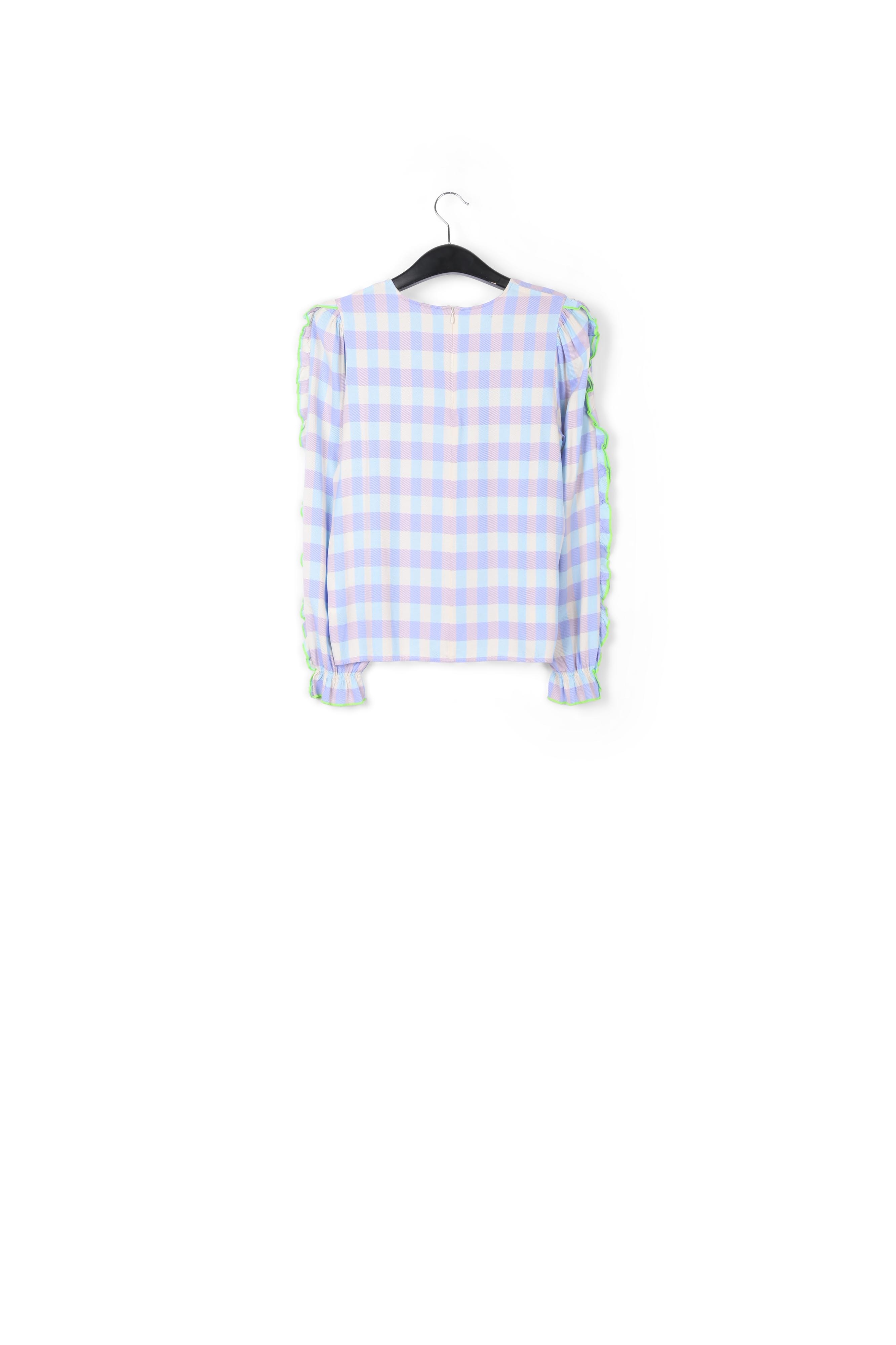 Light blue and purple checked top with ruffled sleeves RE—SSENTIEL second-hand photo 2