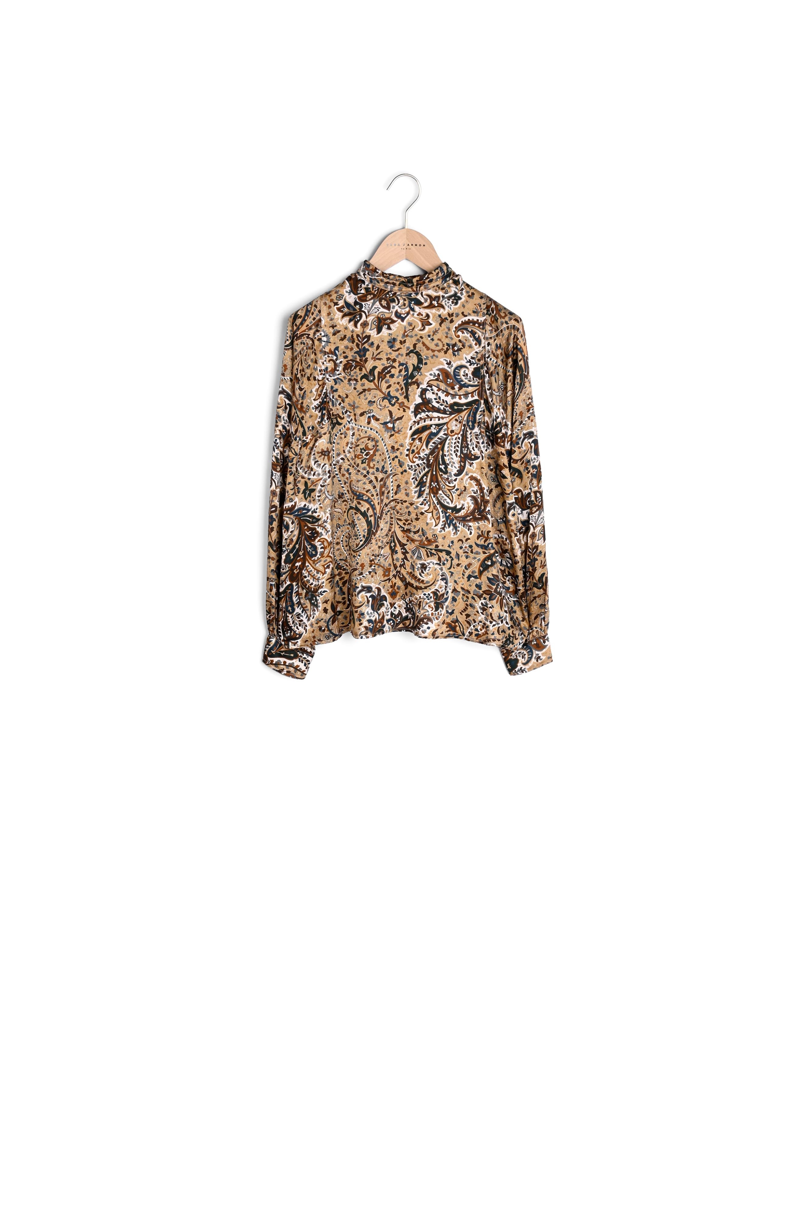 Blouse Tribeca imprimé cachemire camel sur satin viscose de soie Tara Jarmon seconde main photo 6