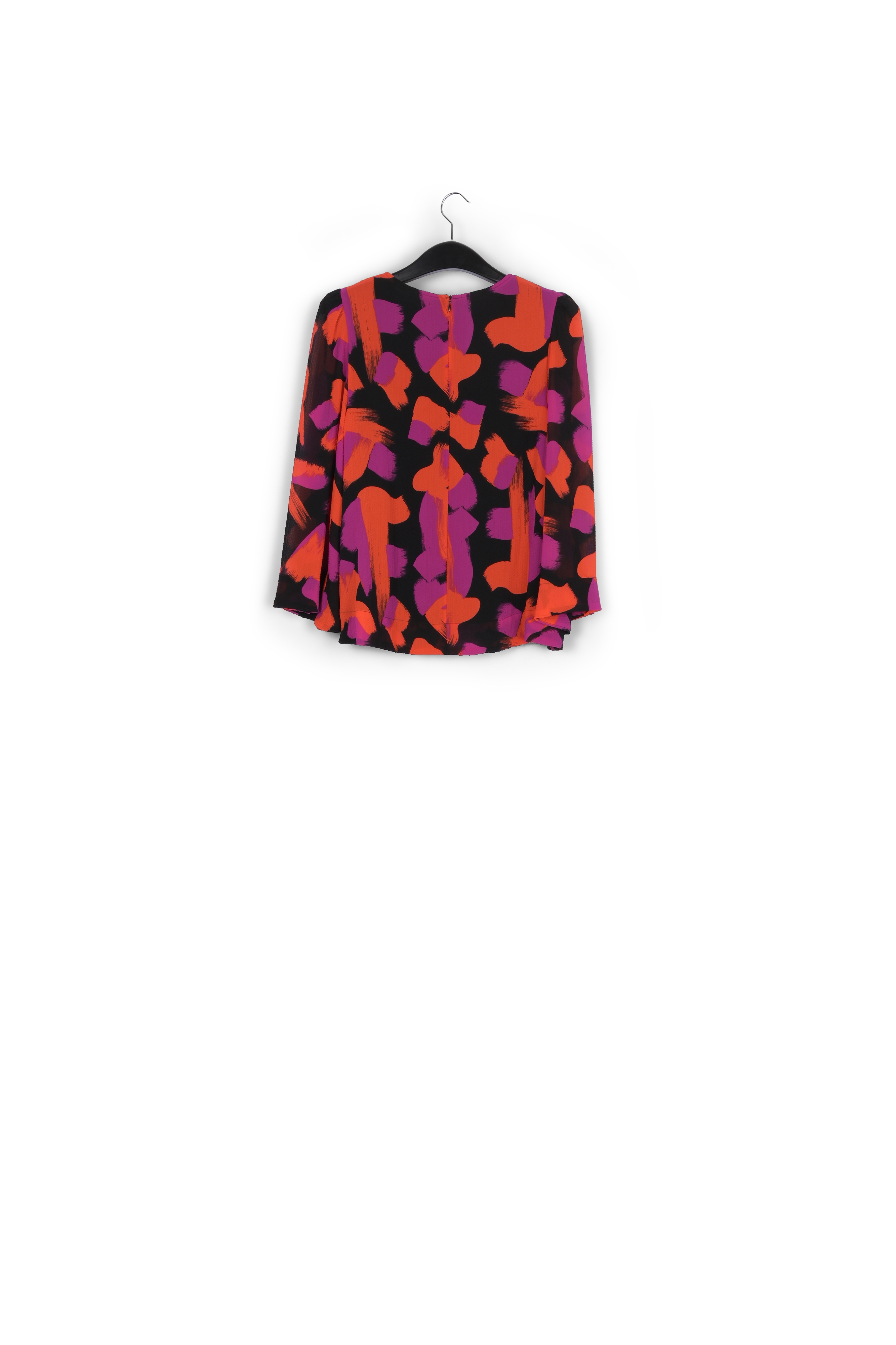 Black, orange and purple abstract-print top with puffed shoulders RE—SSENTIEL second-hand photo 2