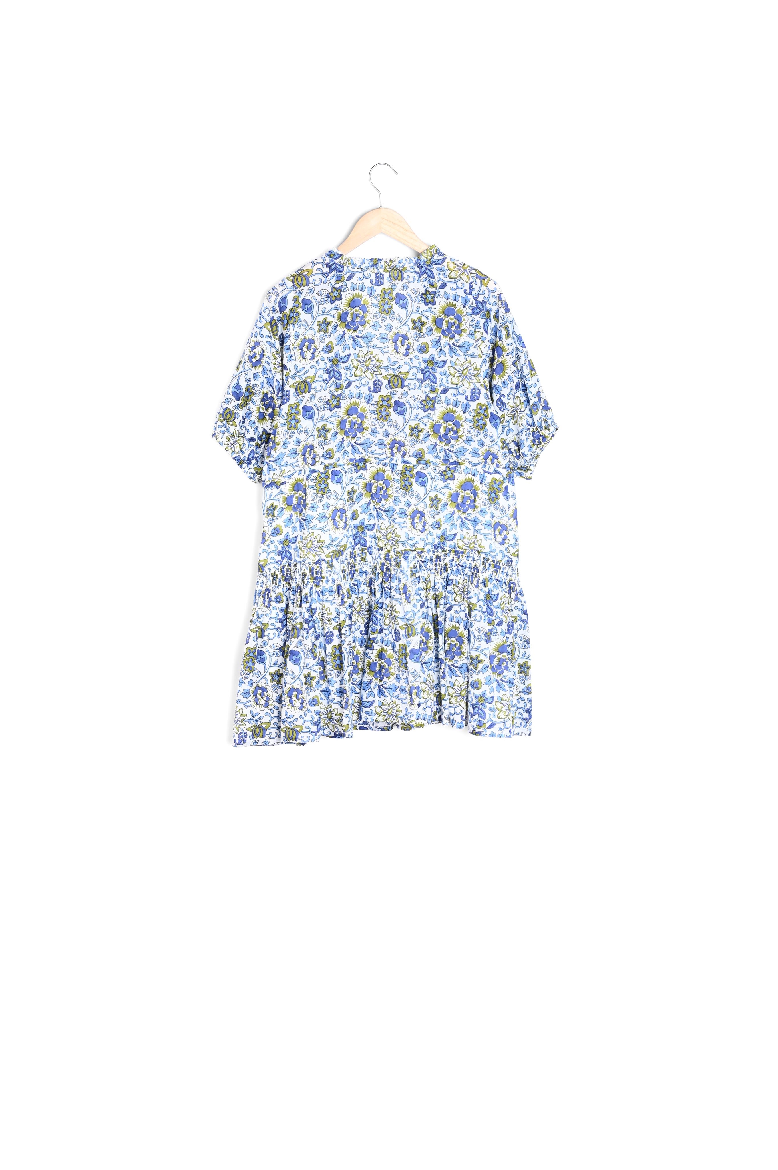 Robe courte en coton imprimé blanc et bleu Hana Maison 123 seconde main photo 3