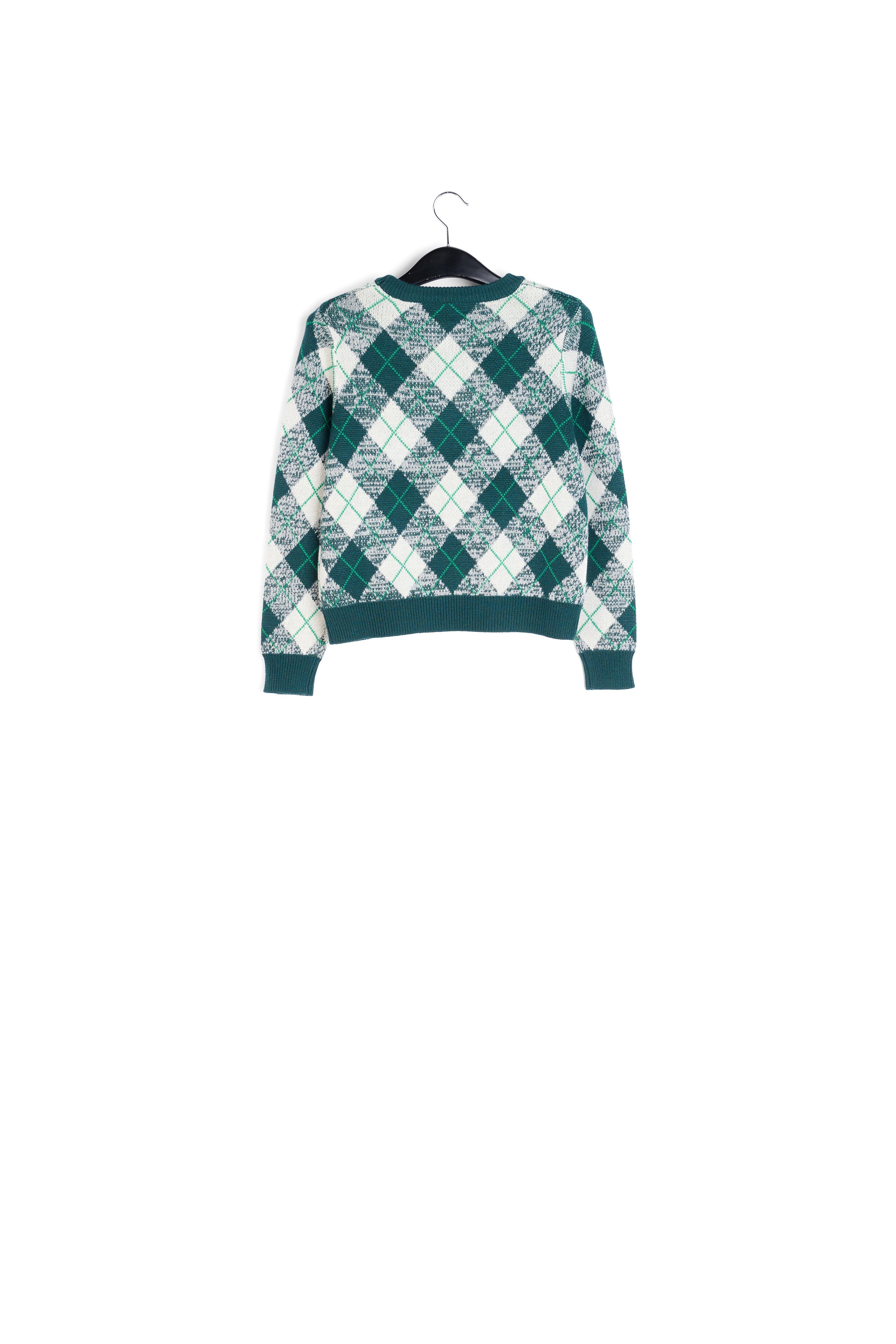 Pull à  motif diamant vert foncé et blanc RE—SSENTIEL seconde main photo 2