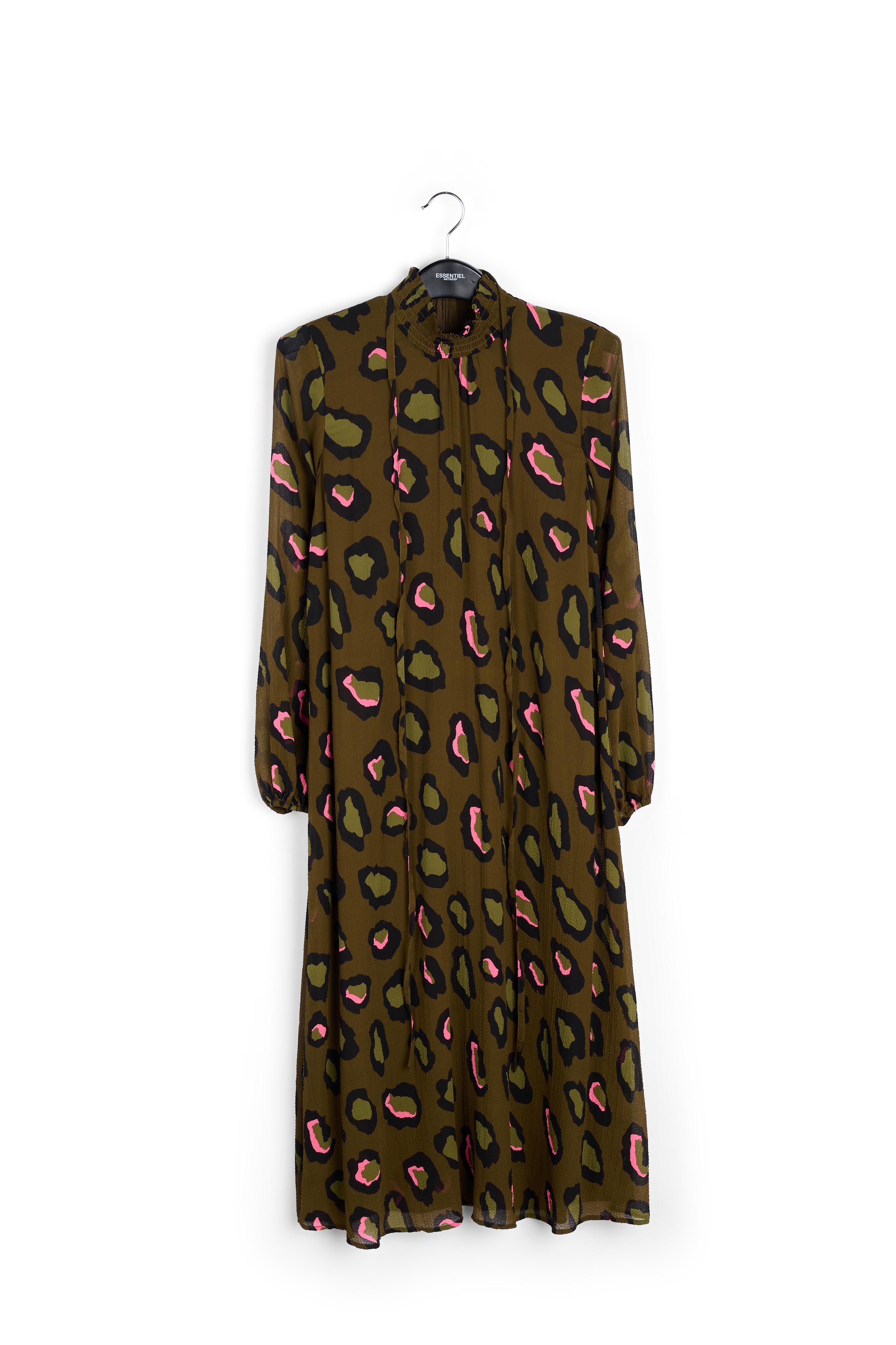 Khaki leopard-print midi-length dress RE—SSENTIEL second-hand photo 1