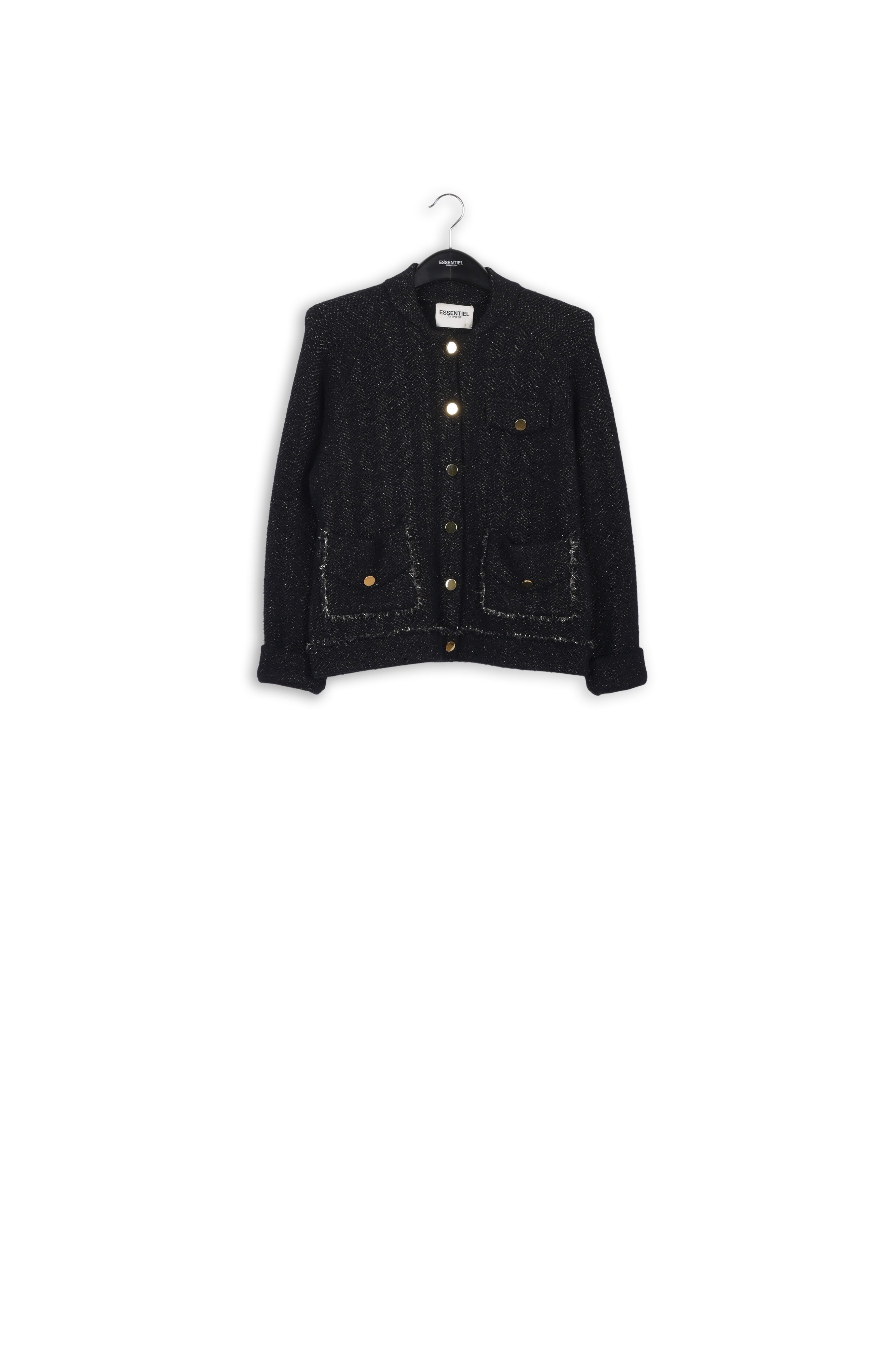 Product photo Black knitted short jacket with lurex details number 0