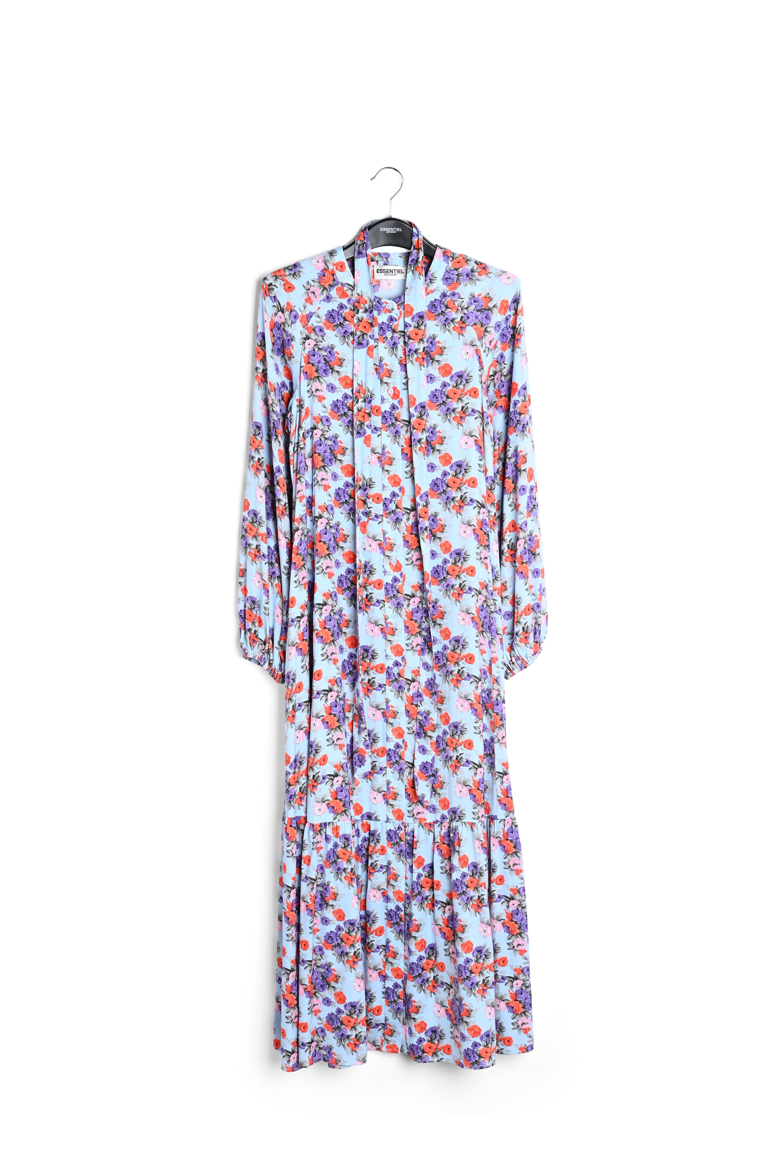 Lichtblauwe maxi-jurk met lange mouwen en bloemen RE—SSENTIEL tweedehands photo 1