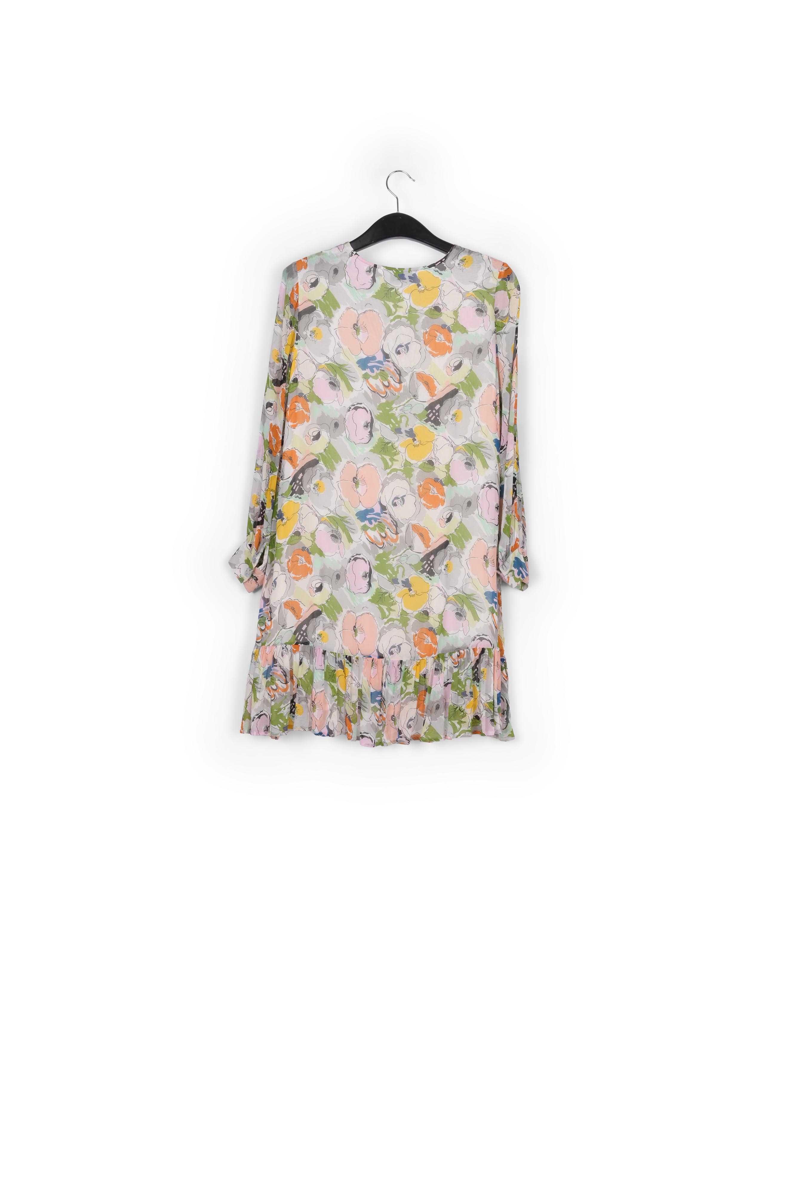 Grijze, perzikkleurige en gele mini-jurk met bloemenprint RE—SSENTIEL tweedehands photo 2