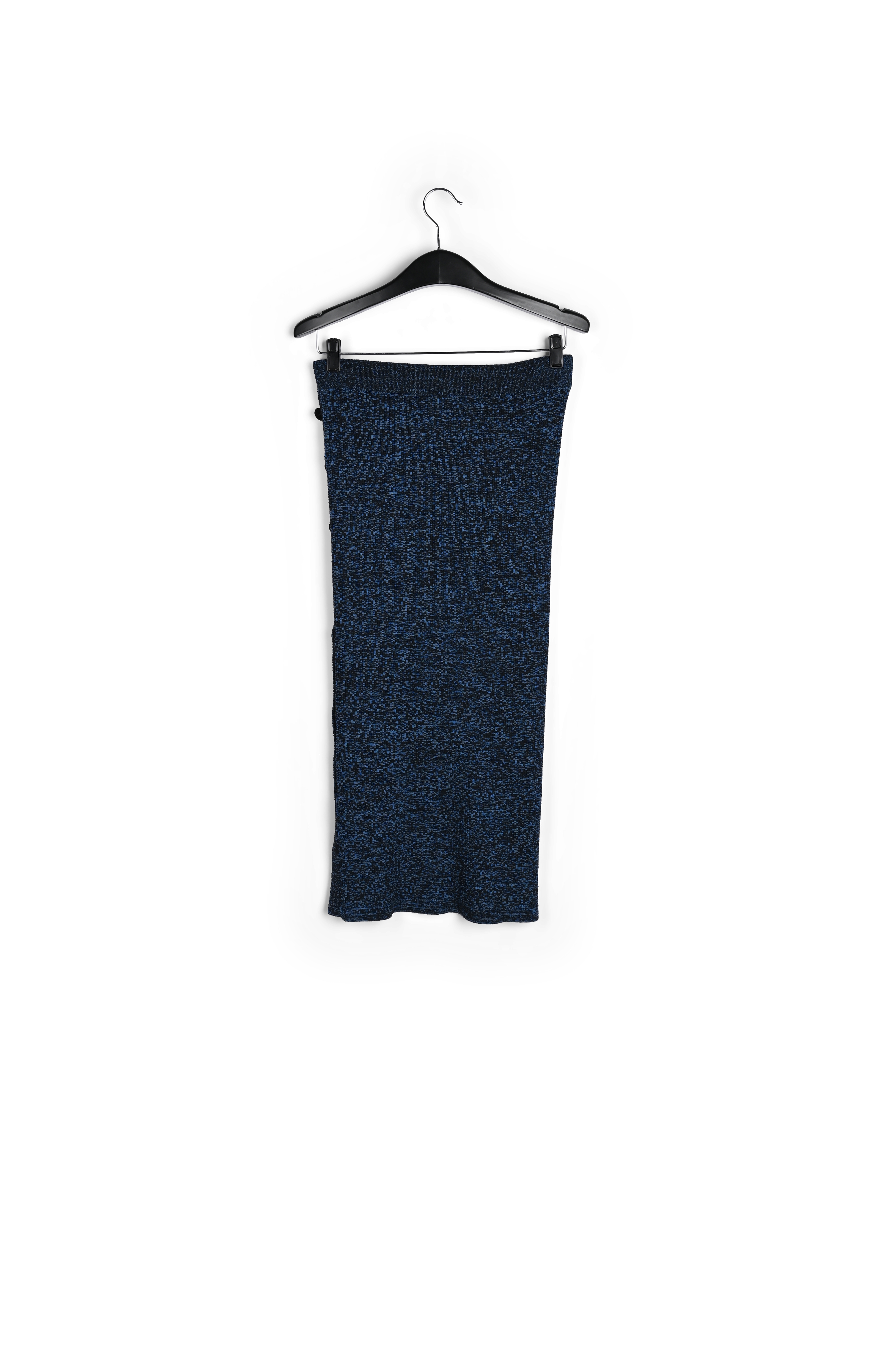 Jupe midi en tricot côtelé bleu et noir mêlés RE—SSENTIEL seconde main photo 2