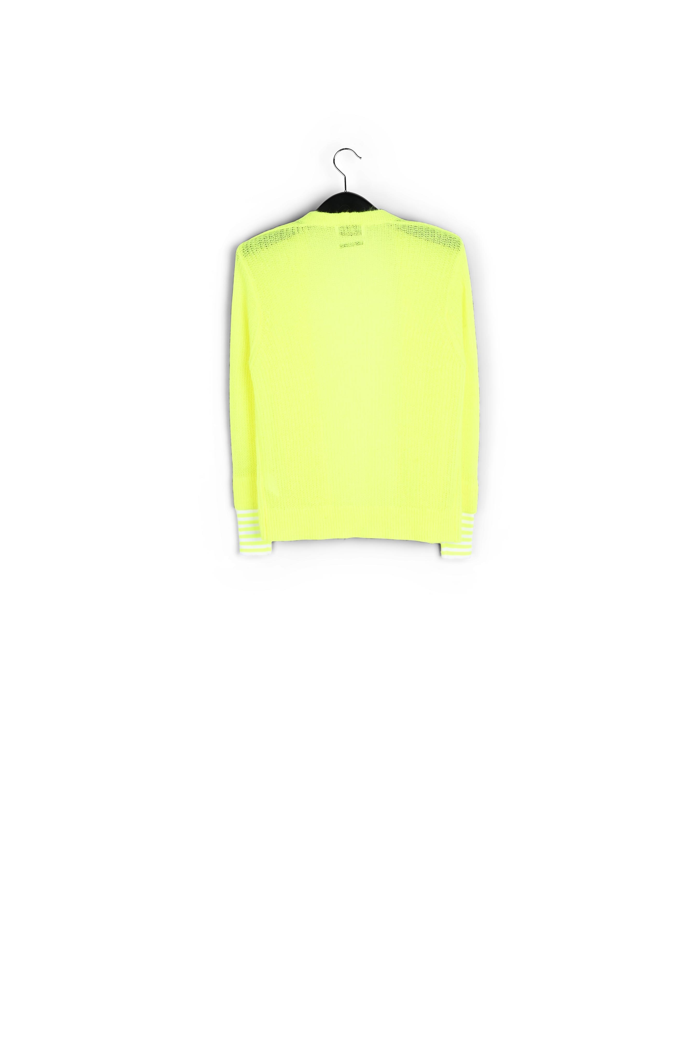Cardigan maille côtelée jaune aux manchettes rayées fluo RE—SSENTIEL seconde main photo 2