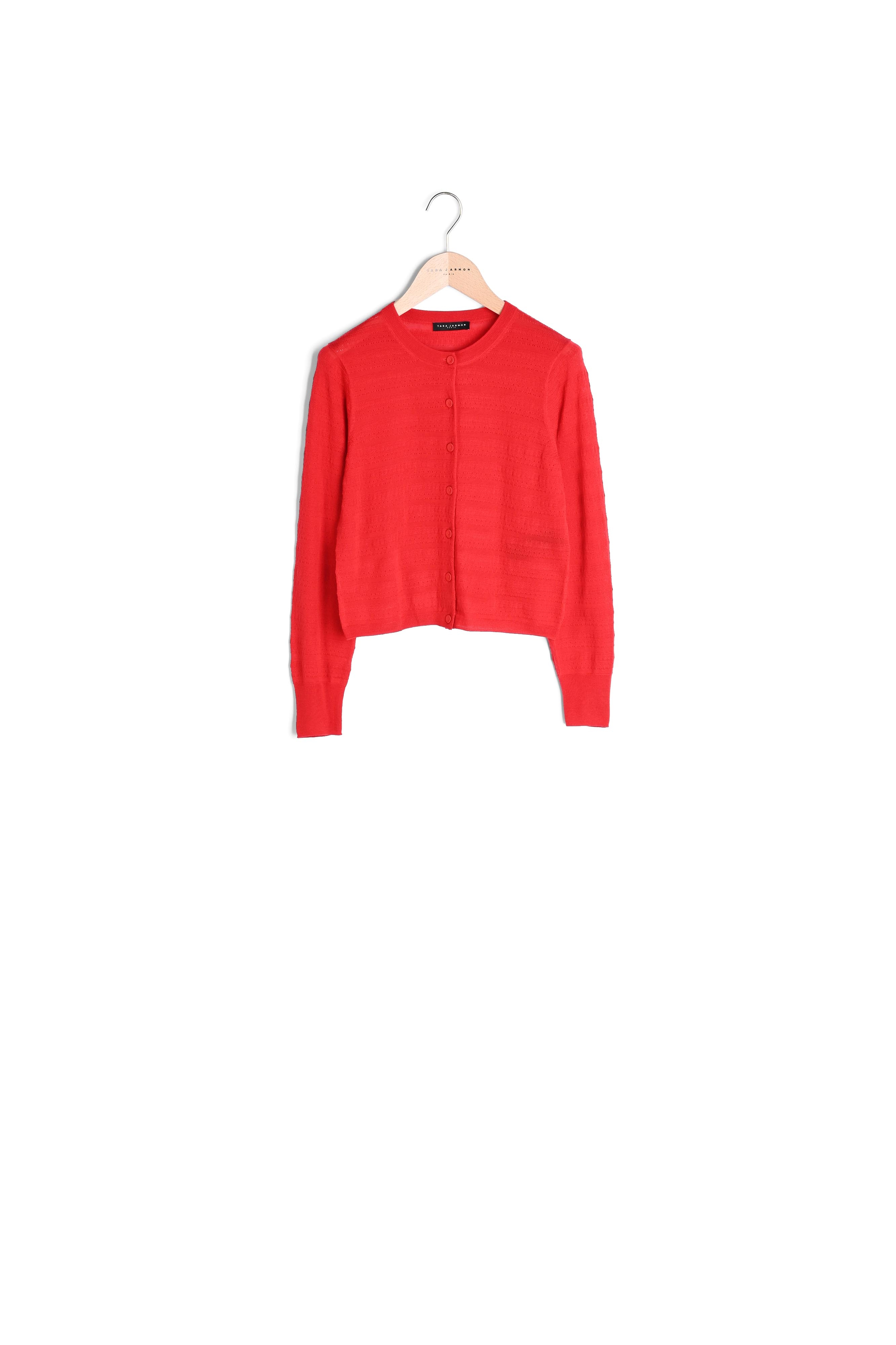 Gilet Gaspard rouge en merinos extrafin Tara Jarmon seconde main photo 1