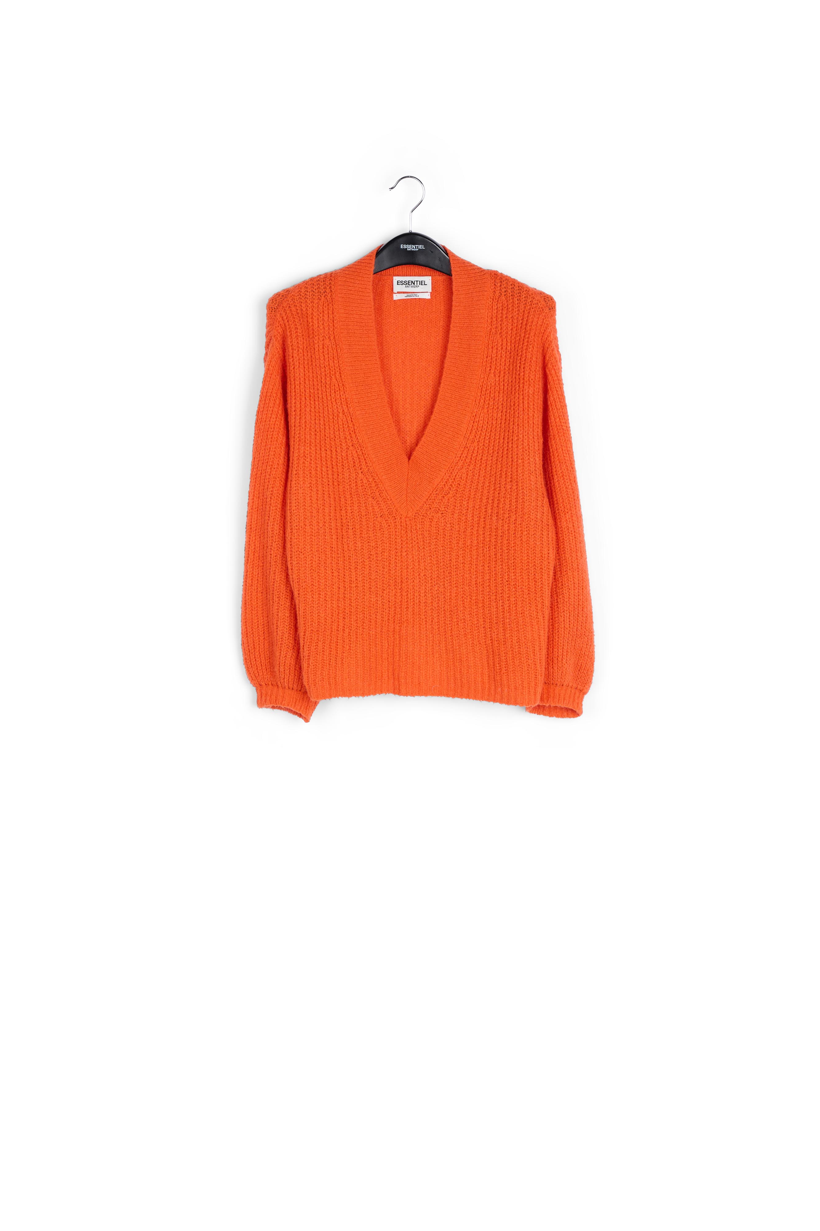 Pull orange à col en v en maille côtelée RE—SSENTIEL seconde main photo 1
