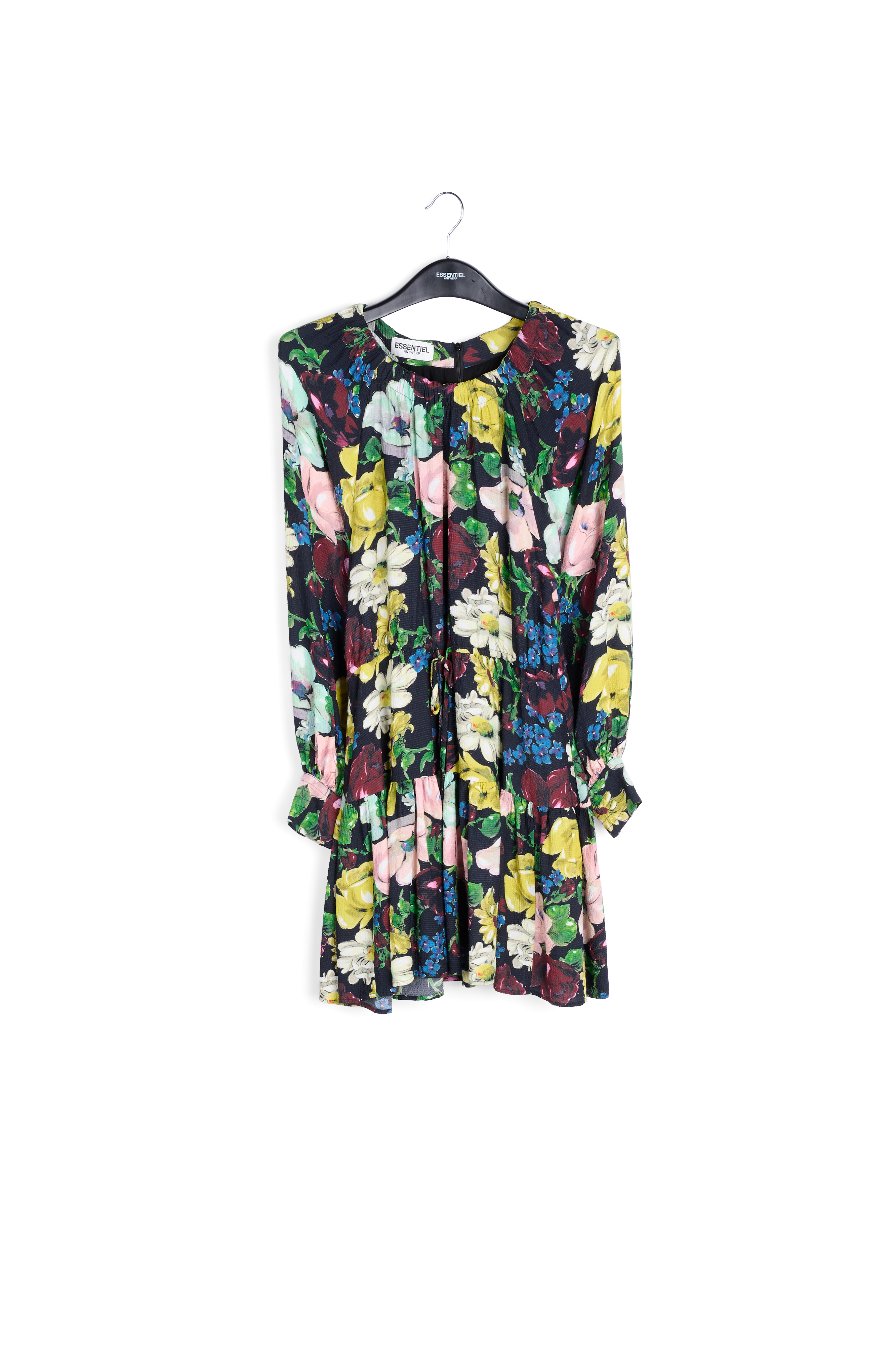 Zwarte, witte en gele mini-jurk met bloemenprint RE—SSENTIEL tweedehands photo 1