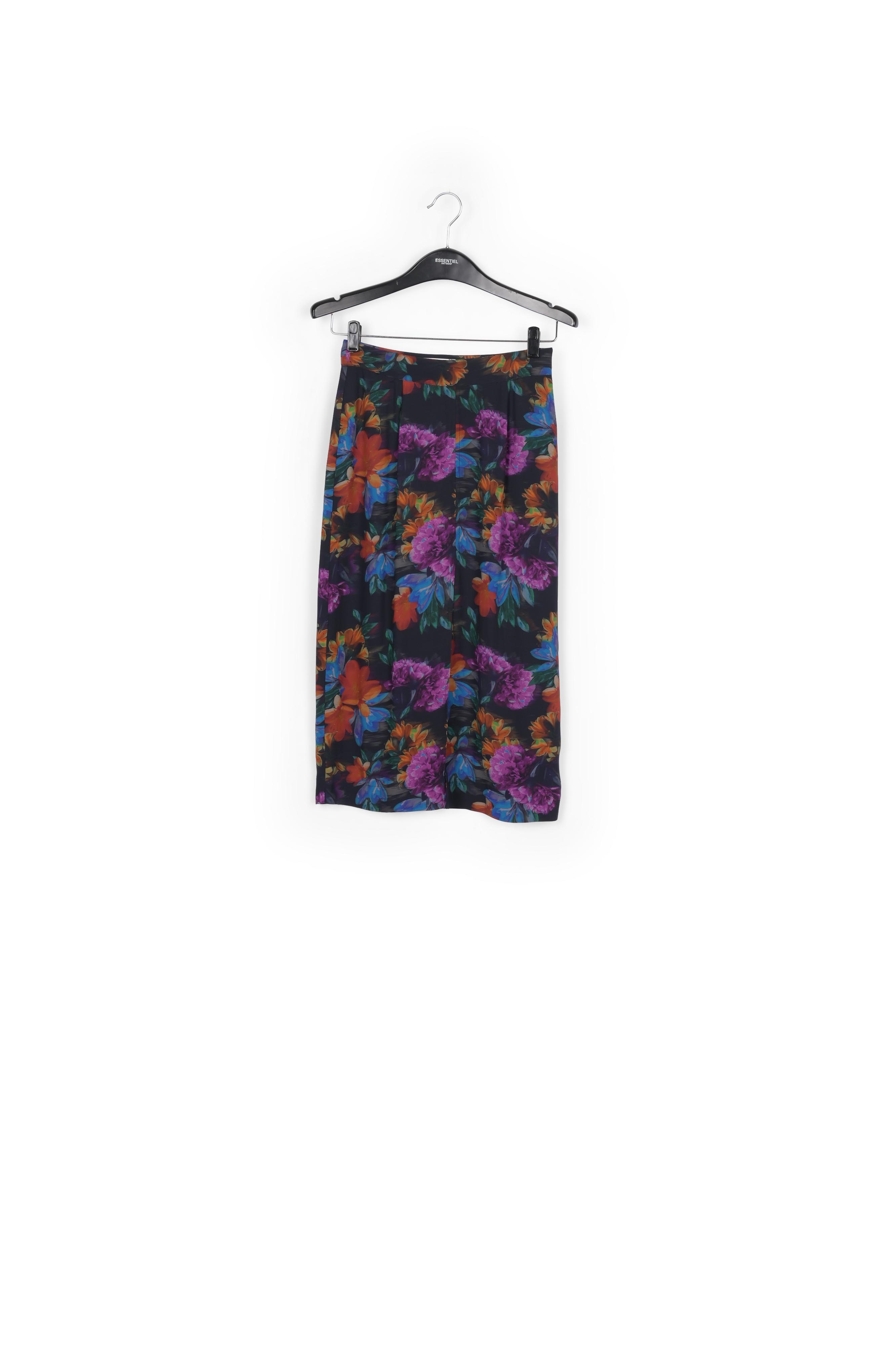 Midirok met antracietgrijze, blauwe en oranje bloemenprint RE—SSENTIEL tweedehands photo 1