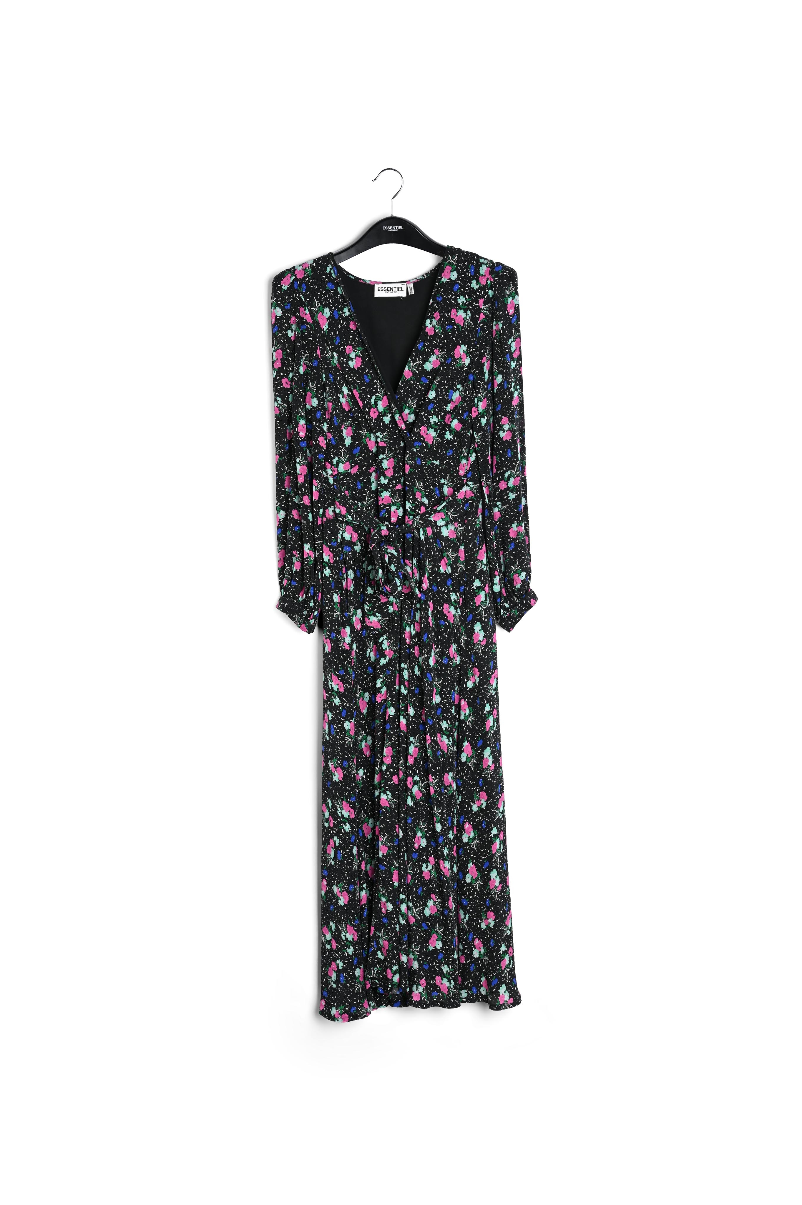 Zwarte maxiwikkeljurk met bloemen RE—SSENTIEL tweedehands photo 1