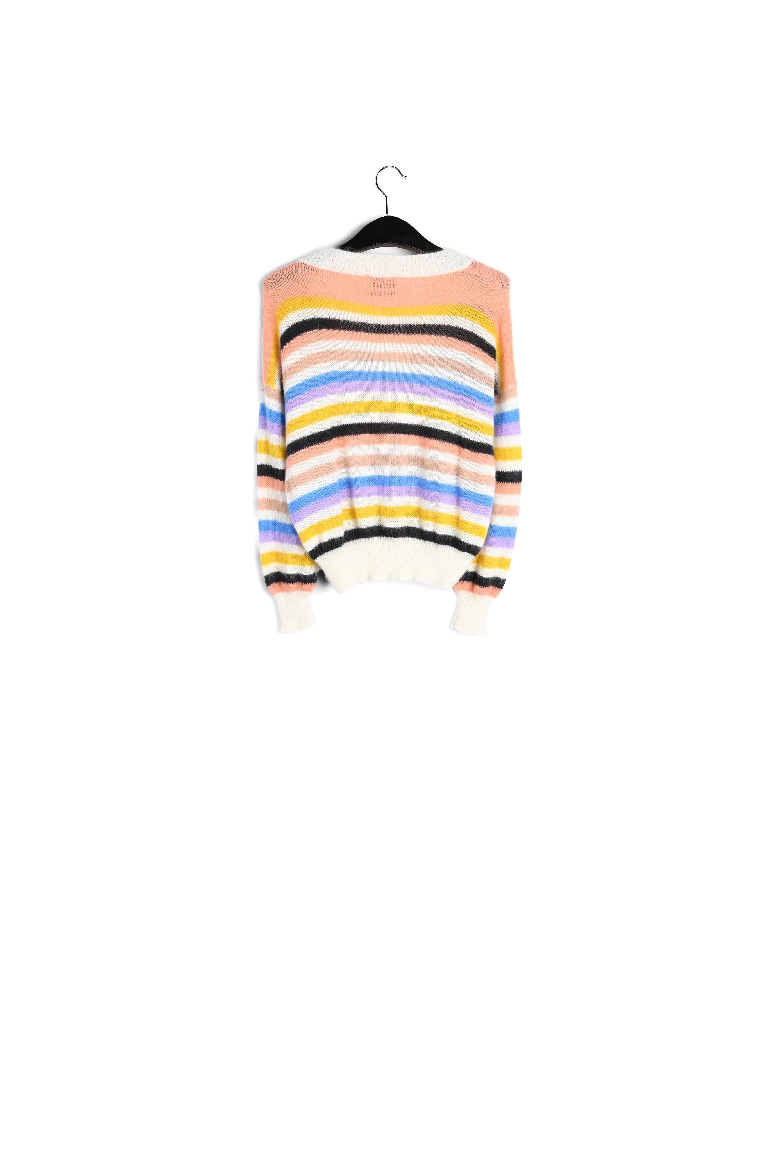Pull en maille légère col en v à rayures multicolores RE—SSENTIEL seconde main photo 2