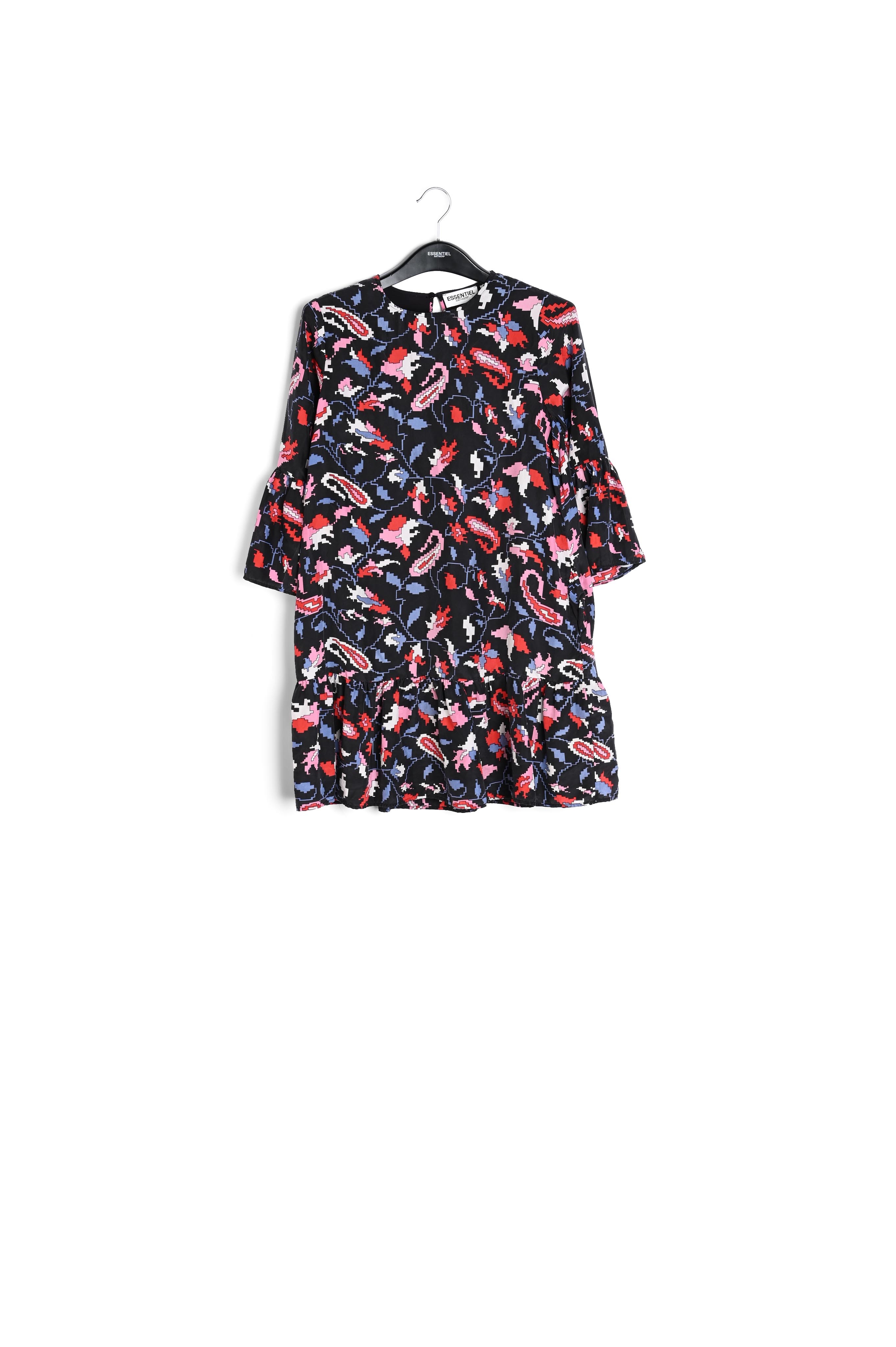 Brown silk dress with flower print RE—SSENTIEL second-hand photo 1