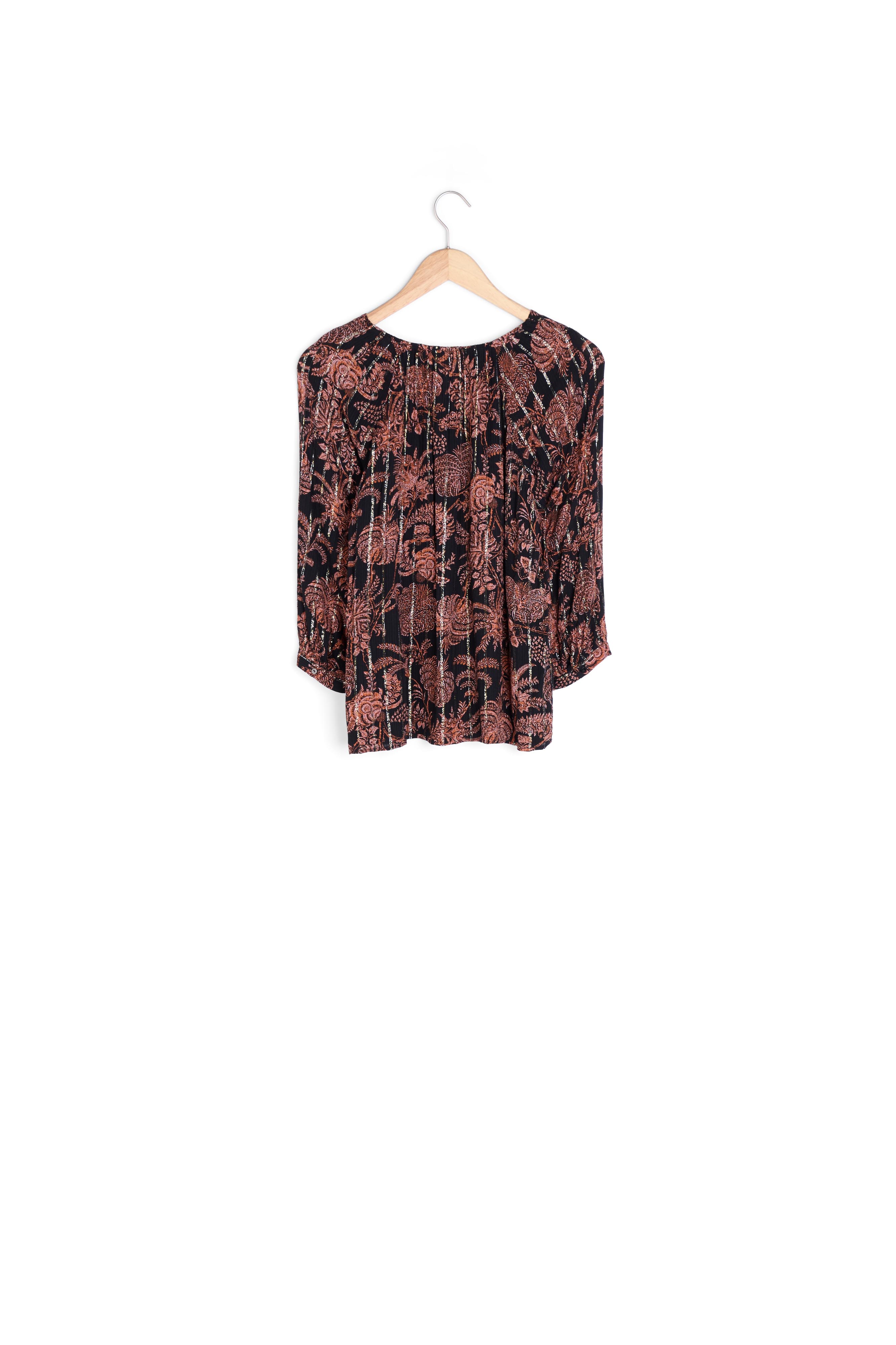 Blouse fluide imprimée noire et orangée Tolly Maison 123 seconde main photo 2